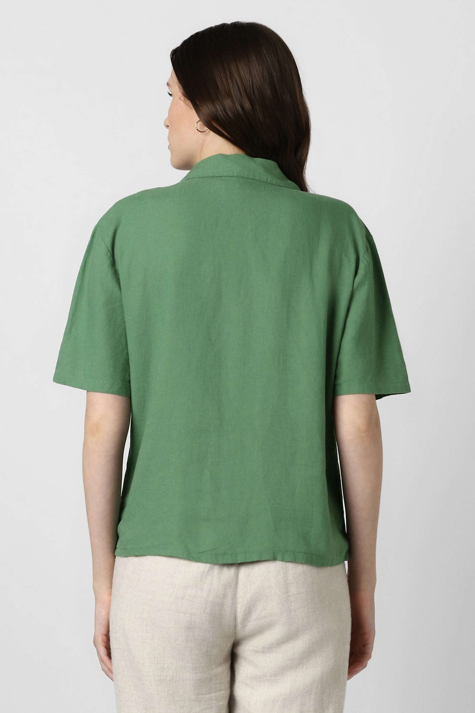 Solid-Resort-Collar-Linen-Cotton-Blend-Women-s-Casual-Wear-Shirt