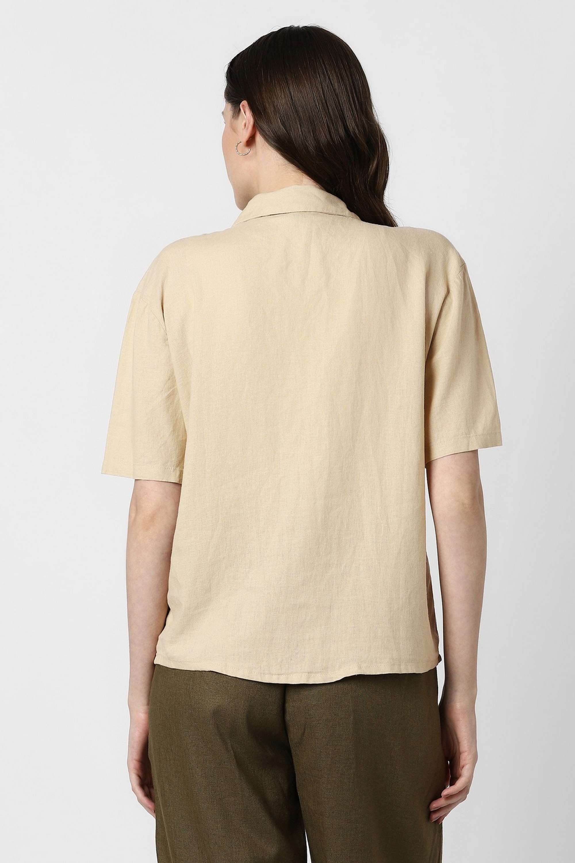 Solid-Resort-Collar-Linen-Cotton-Blend-Women-s-Casual-Wear-Shirt