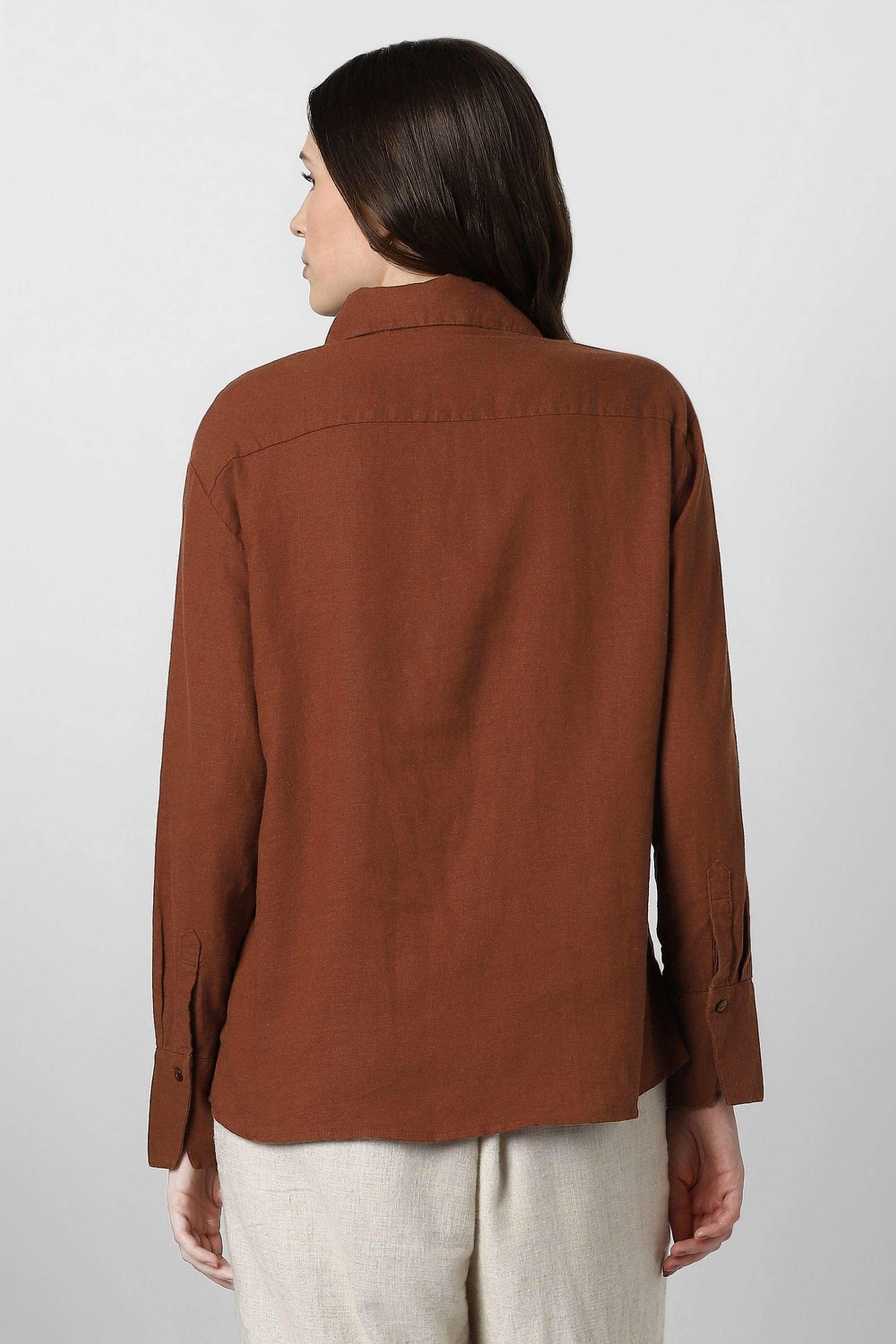 Solid-Spread-Collar-Blended-Fabric-Women-s-Casual-Wear-Shirt