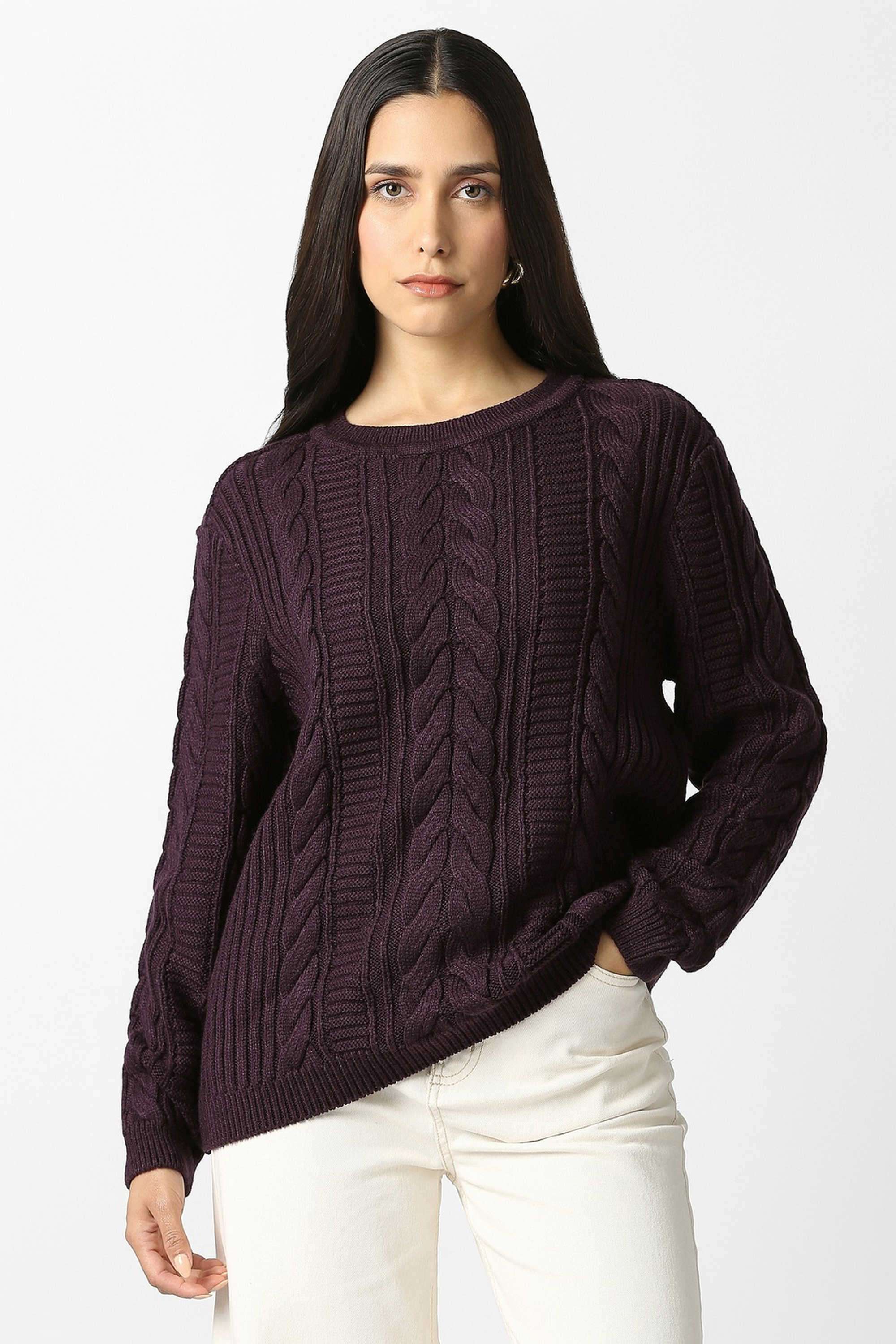 Solid-Blended-Fabric-Women-s-Casual-Wear-Sweater