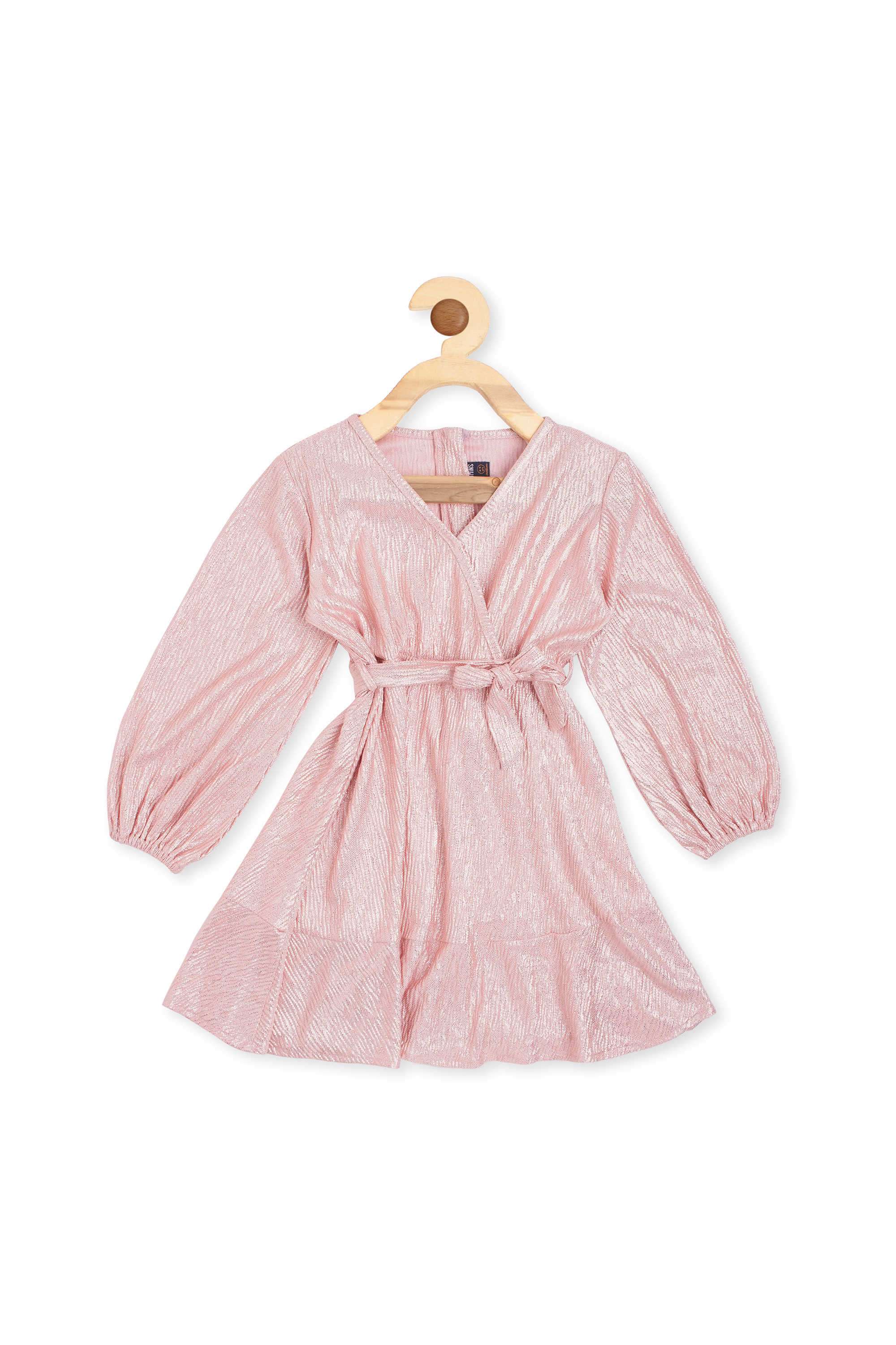 Solid-Polyester-V-Neck-Girl-s-Dress