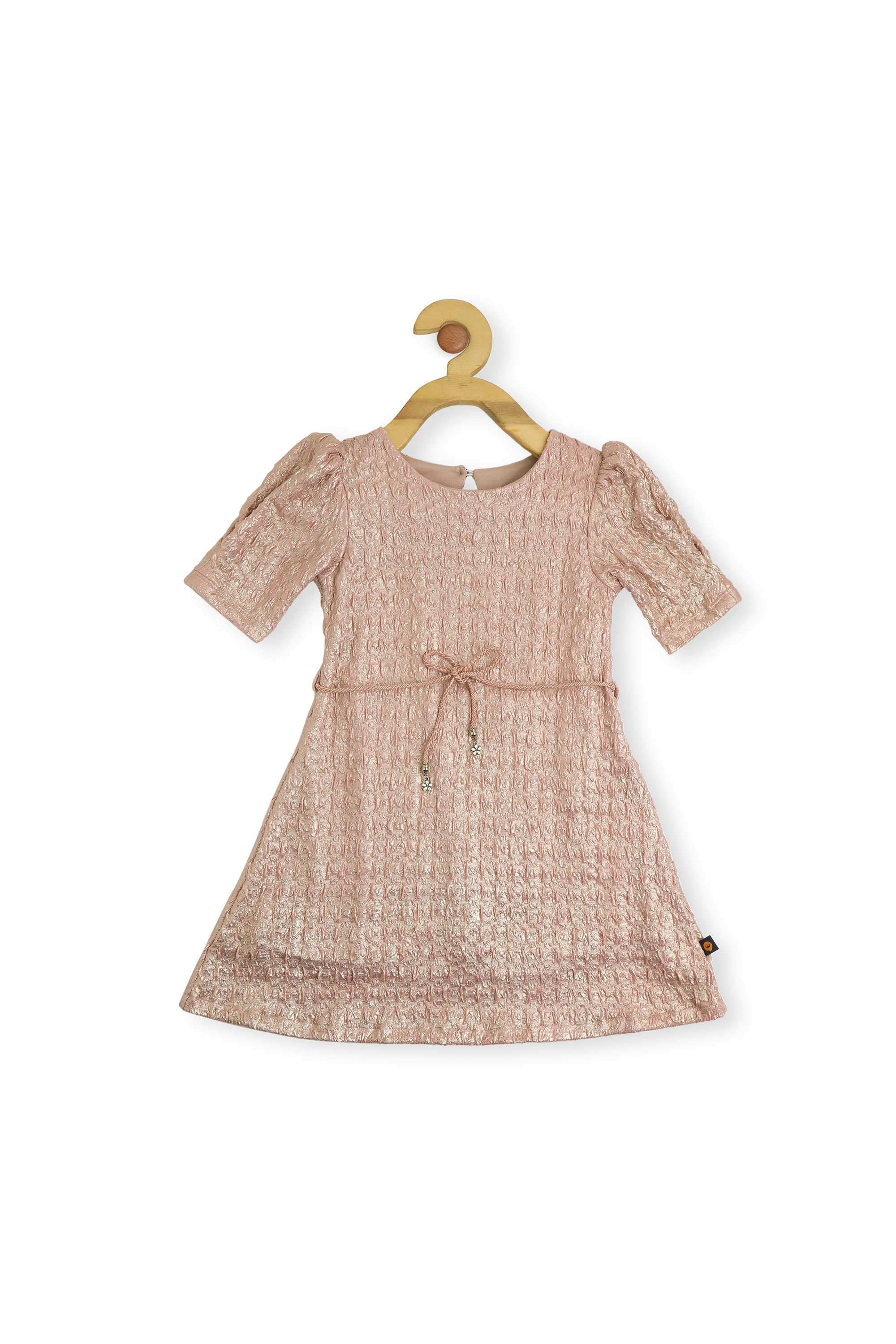 Solid-Polyester-Round-Neck-Girl-s-Dress