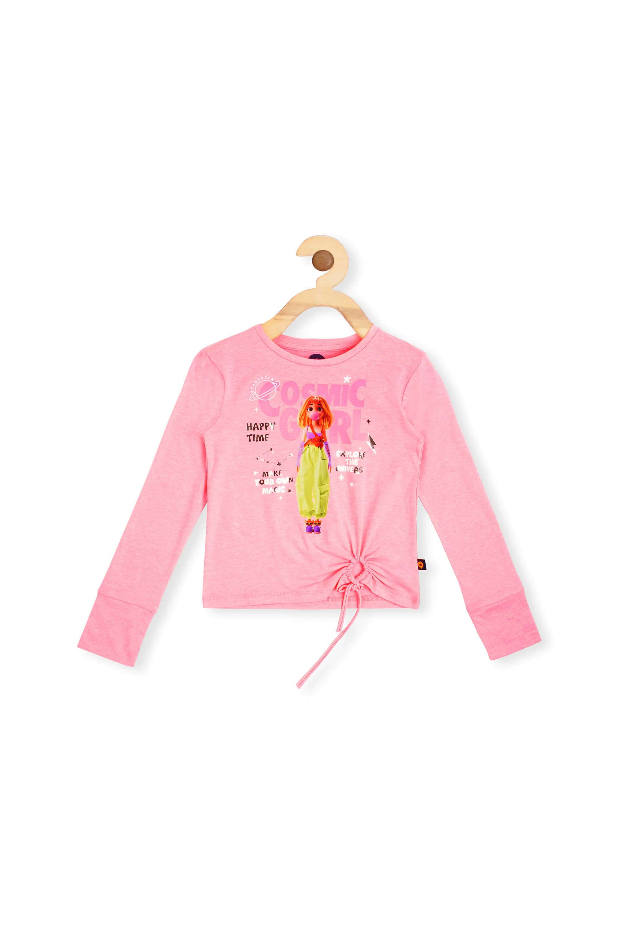 Solid-Blended-Fabric-Round-Neck-Girls-Top