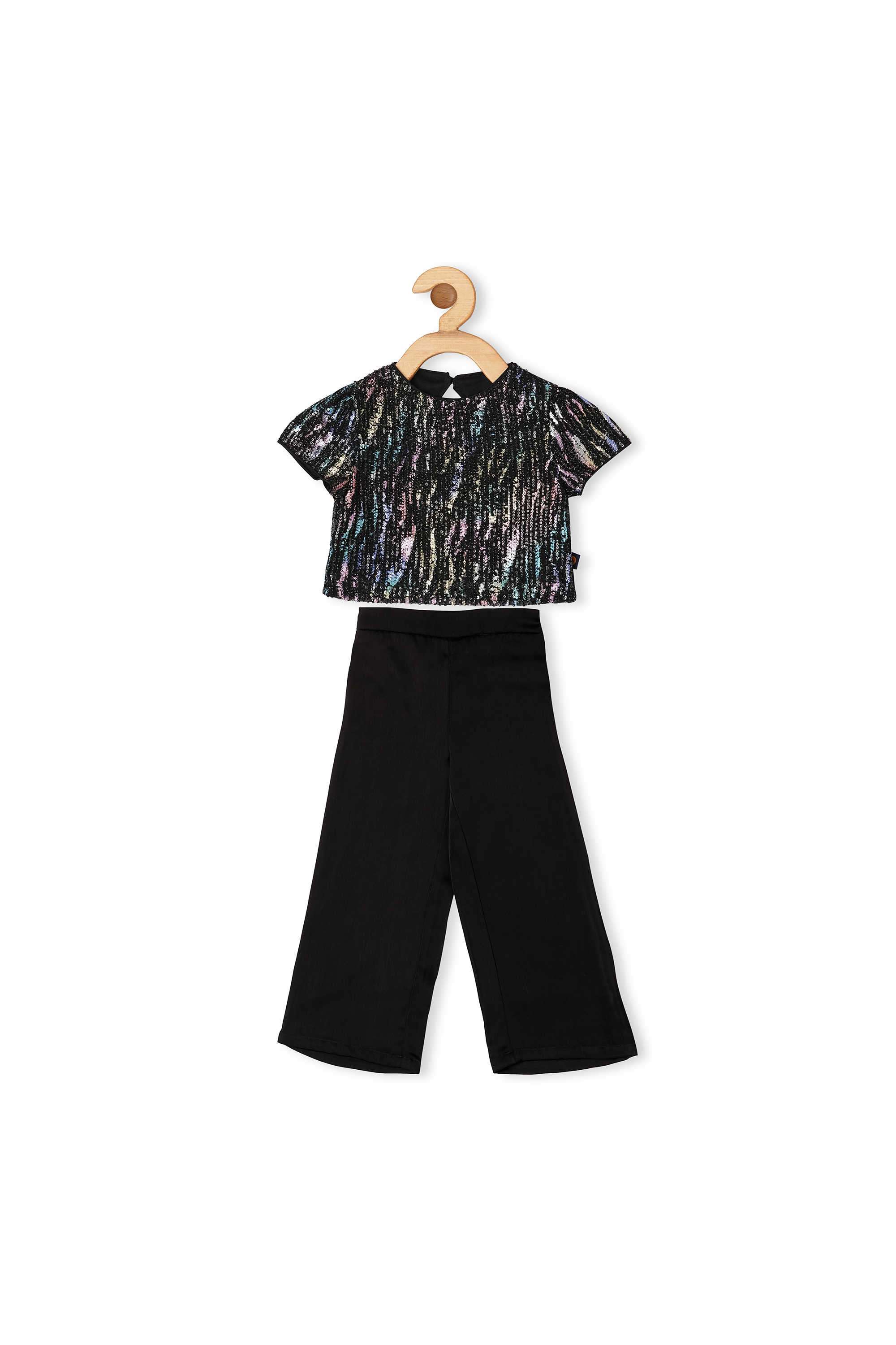 Solid-Polyester-Round-Neck-Girl-s-Party-Wear-Co-Ord-Set