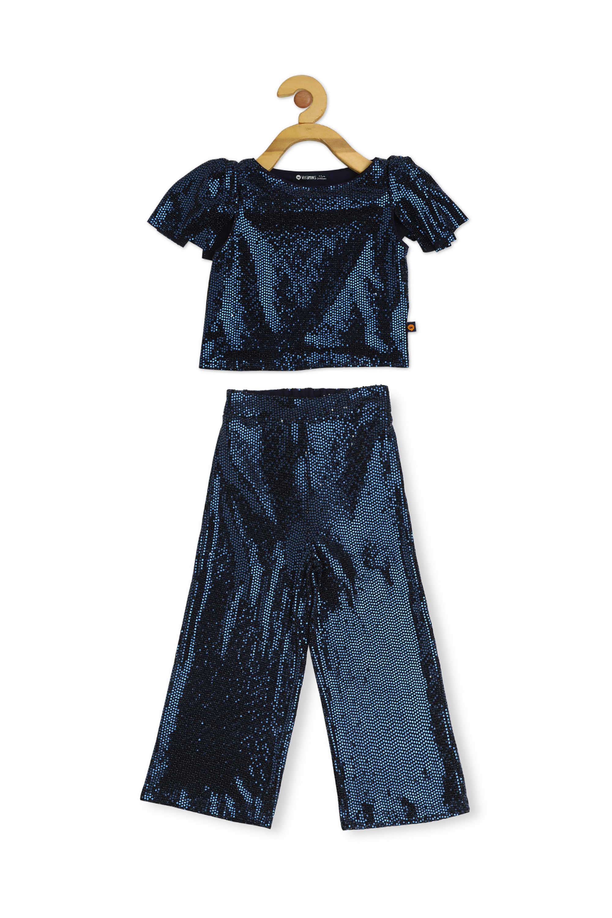 Solid-Polyester-Round-Neck-Girl-s-Party-Wear-Co-Ord-Set