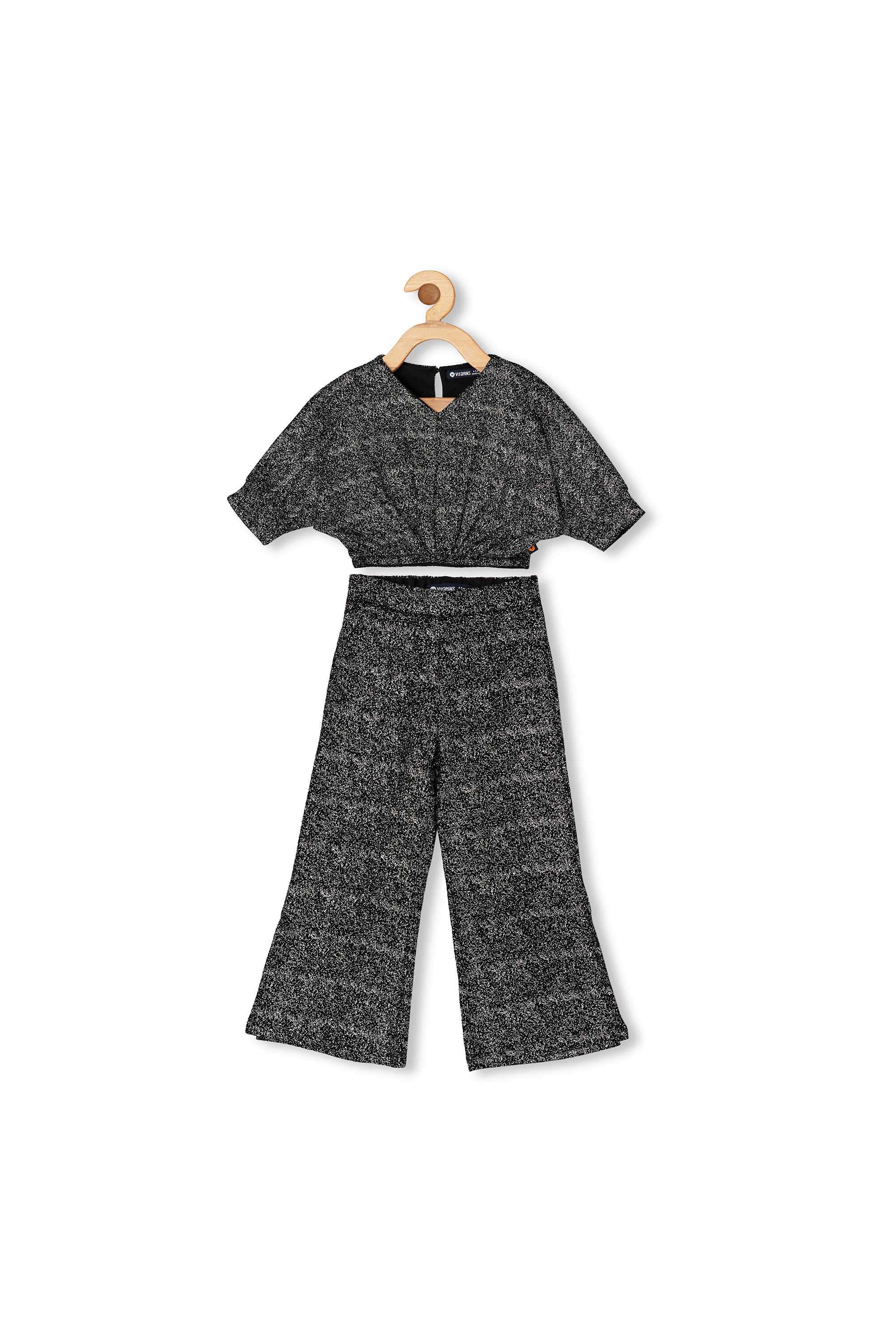 Solid-Polyester-V-Neck-Girl-s-Party-Wear-Co-Ord-Set