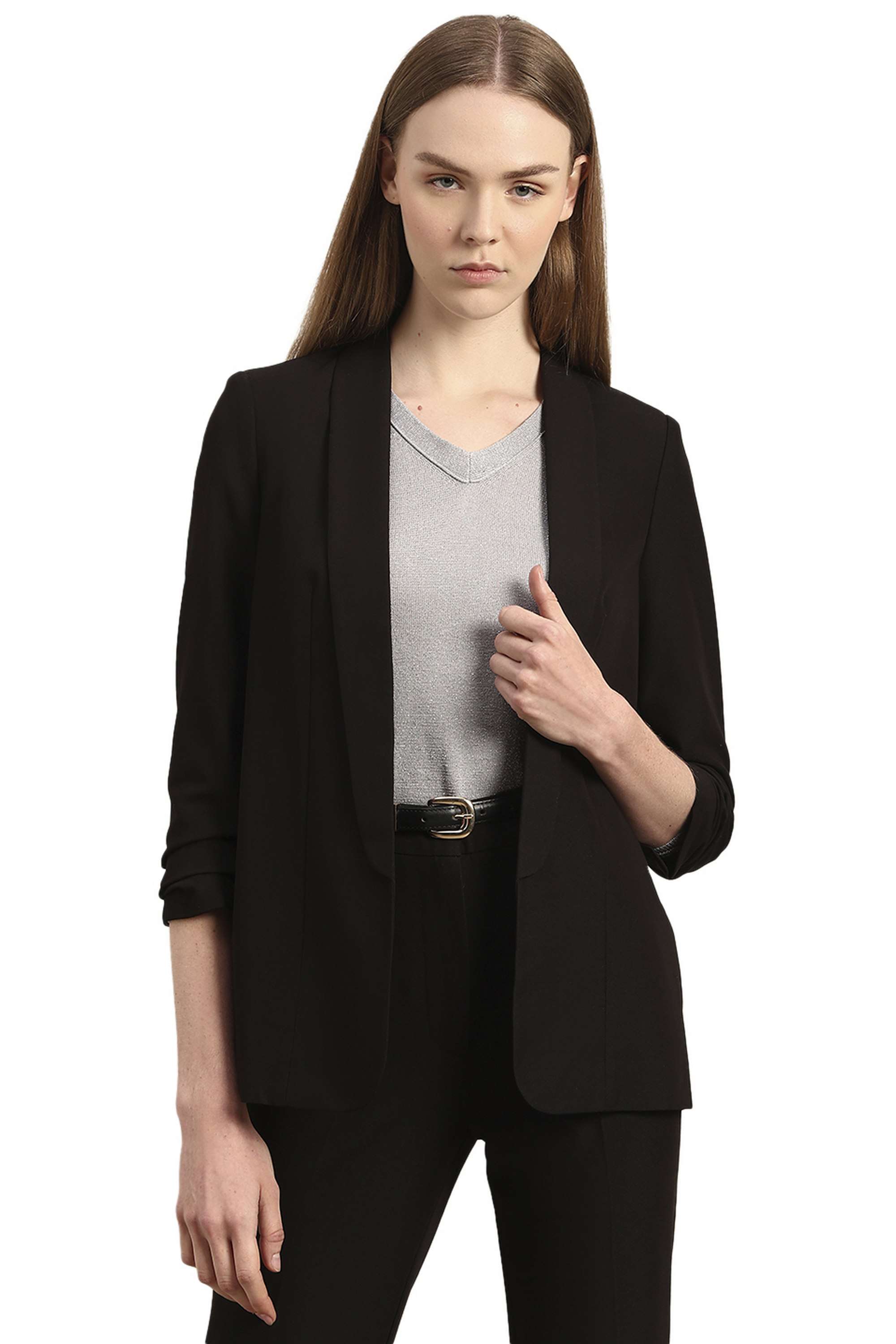 Solid-Blended-Fabric-Regular-Fit-Women-s-Blazer