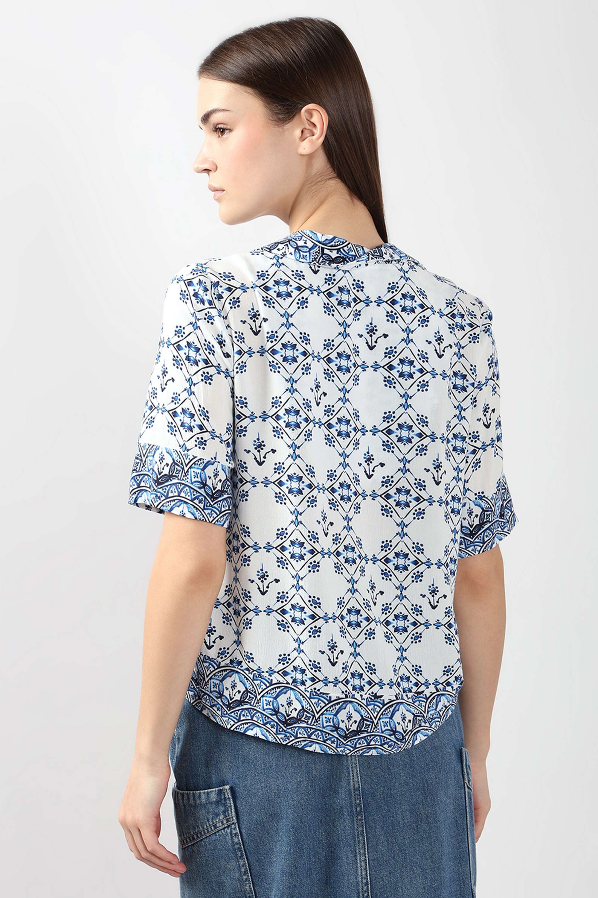 Printed-V-Neck-Viscose-Women-s-Casual-Wear-Shirt