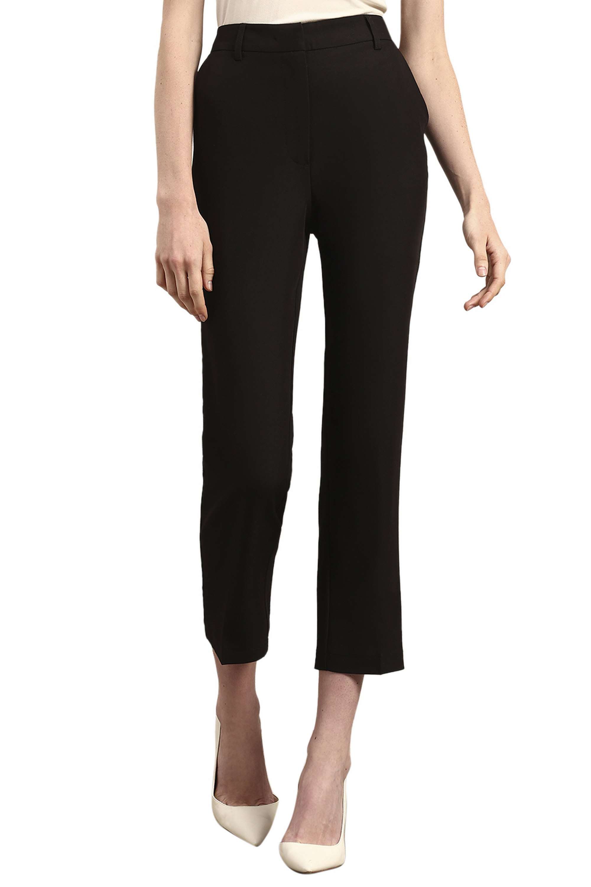 Solid-Blended-Fabric-Regular-Fit-Women-s-Pants