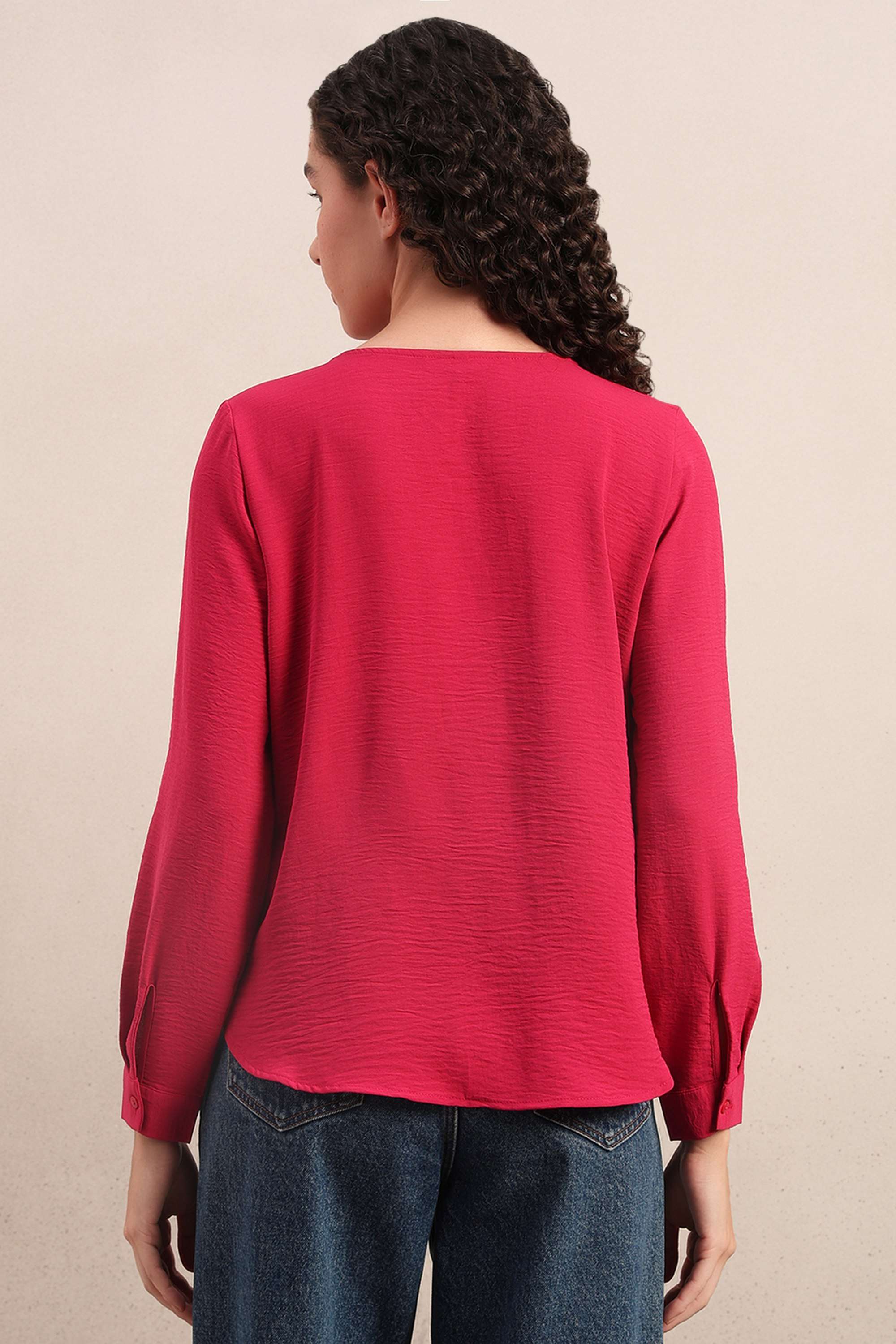 Solid-Collared-Blended-Fabric-Women-Casual-Wear-Shirt