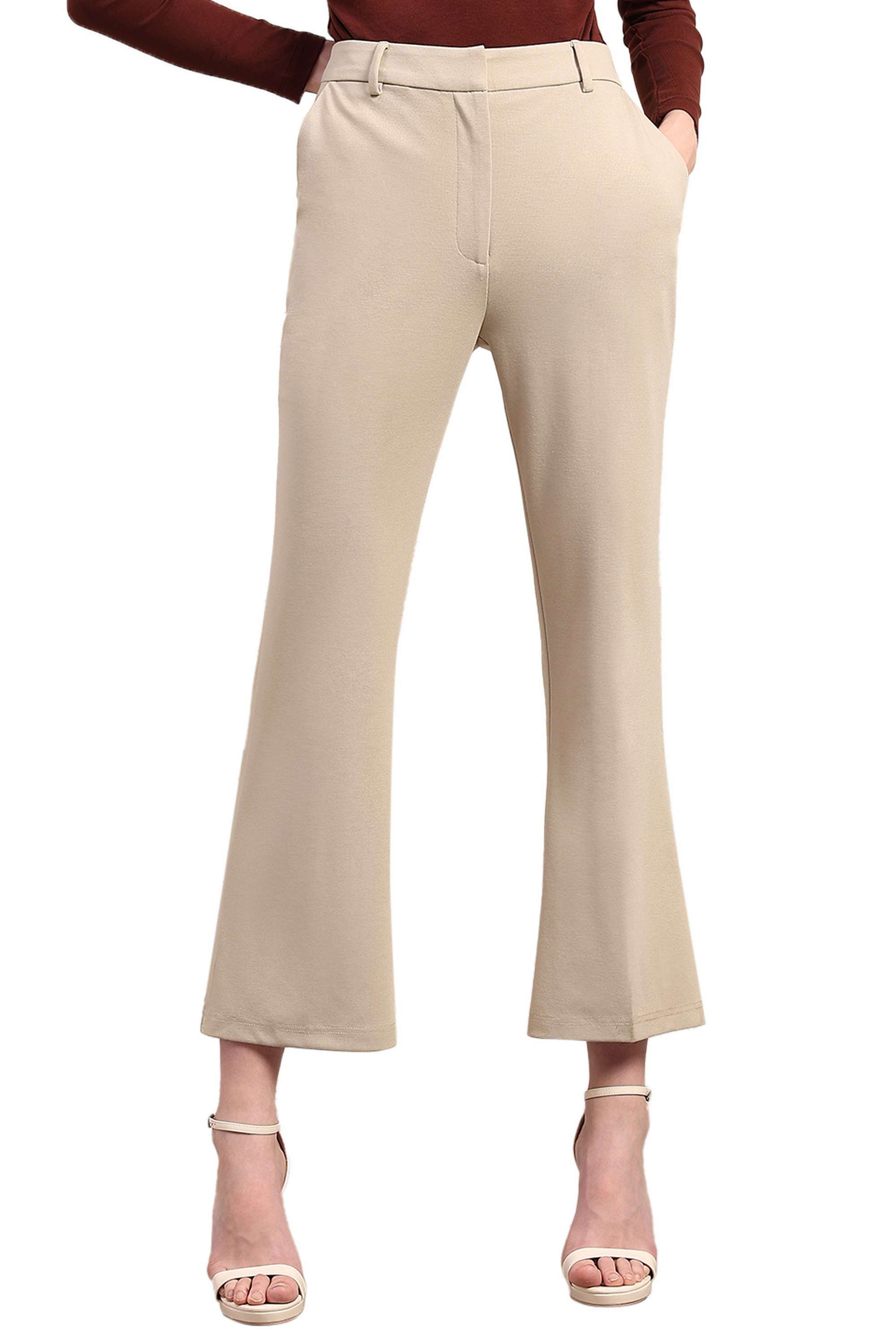 Solid-Blended-Fabric-Regular-Fit-Women-s-Pants
