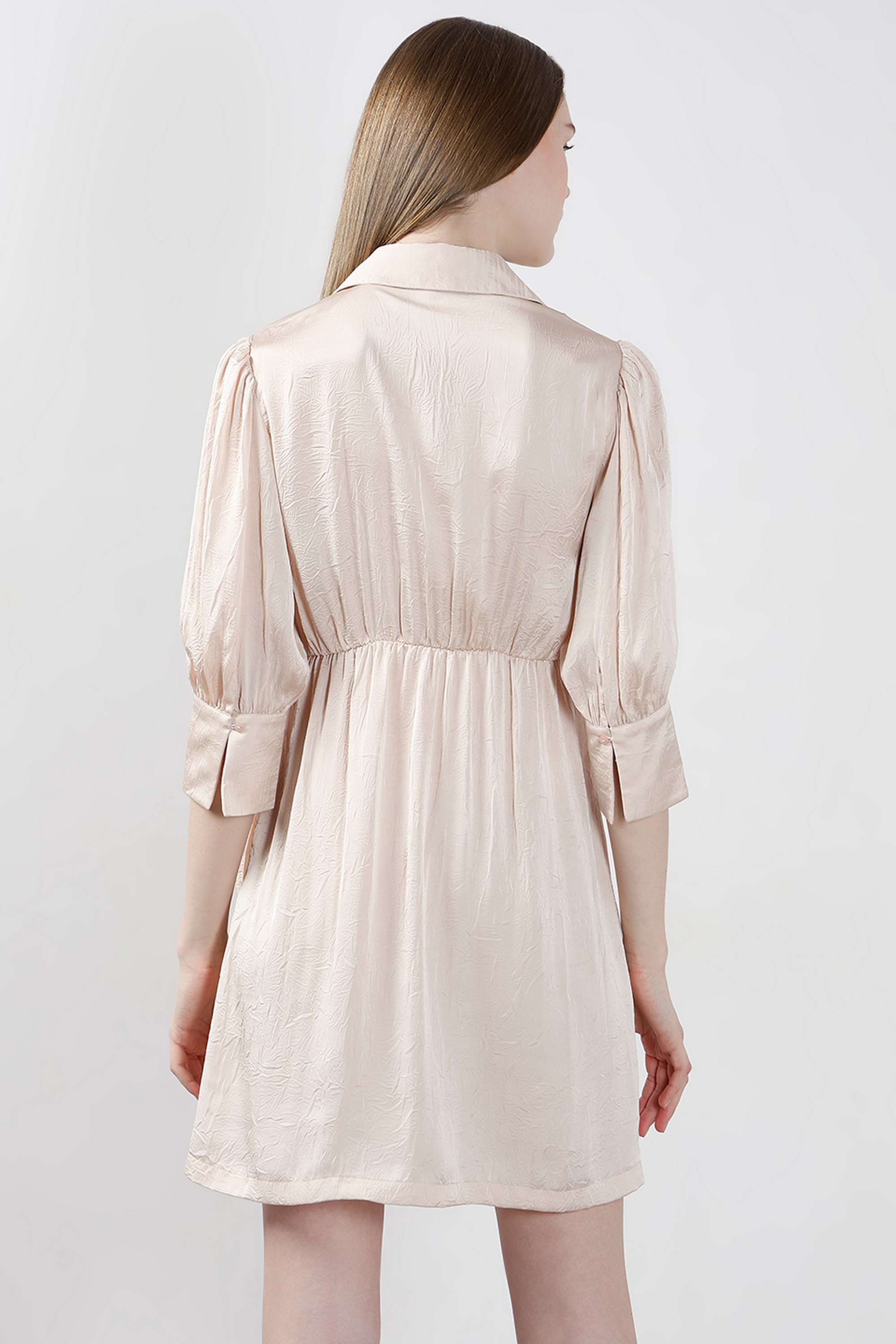 Solid-V-Neck-Polyester-Women-s-Dress