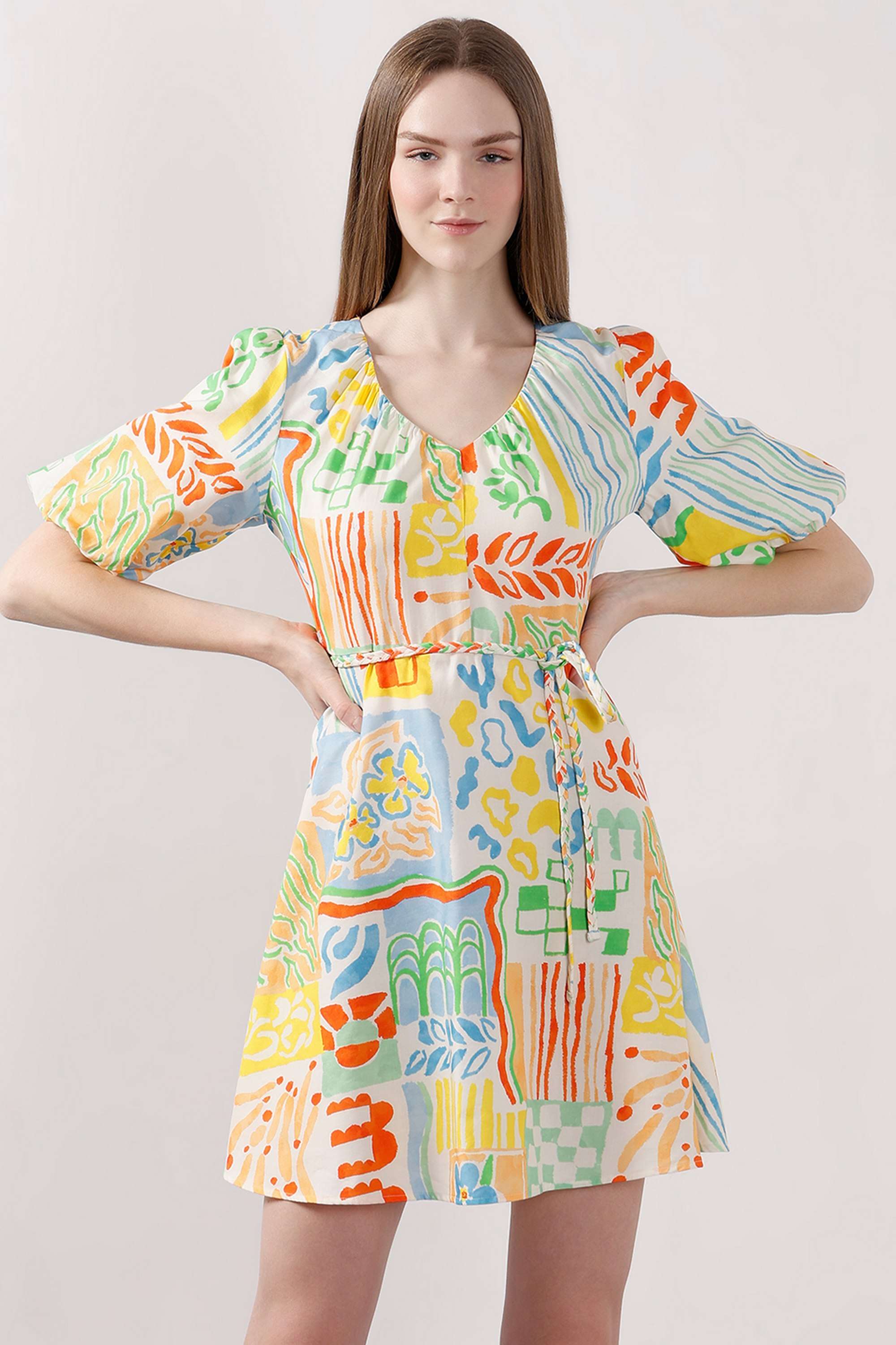Printed-V-Neck-Viscose-Women-s-Dress