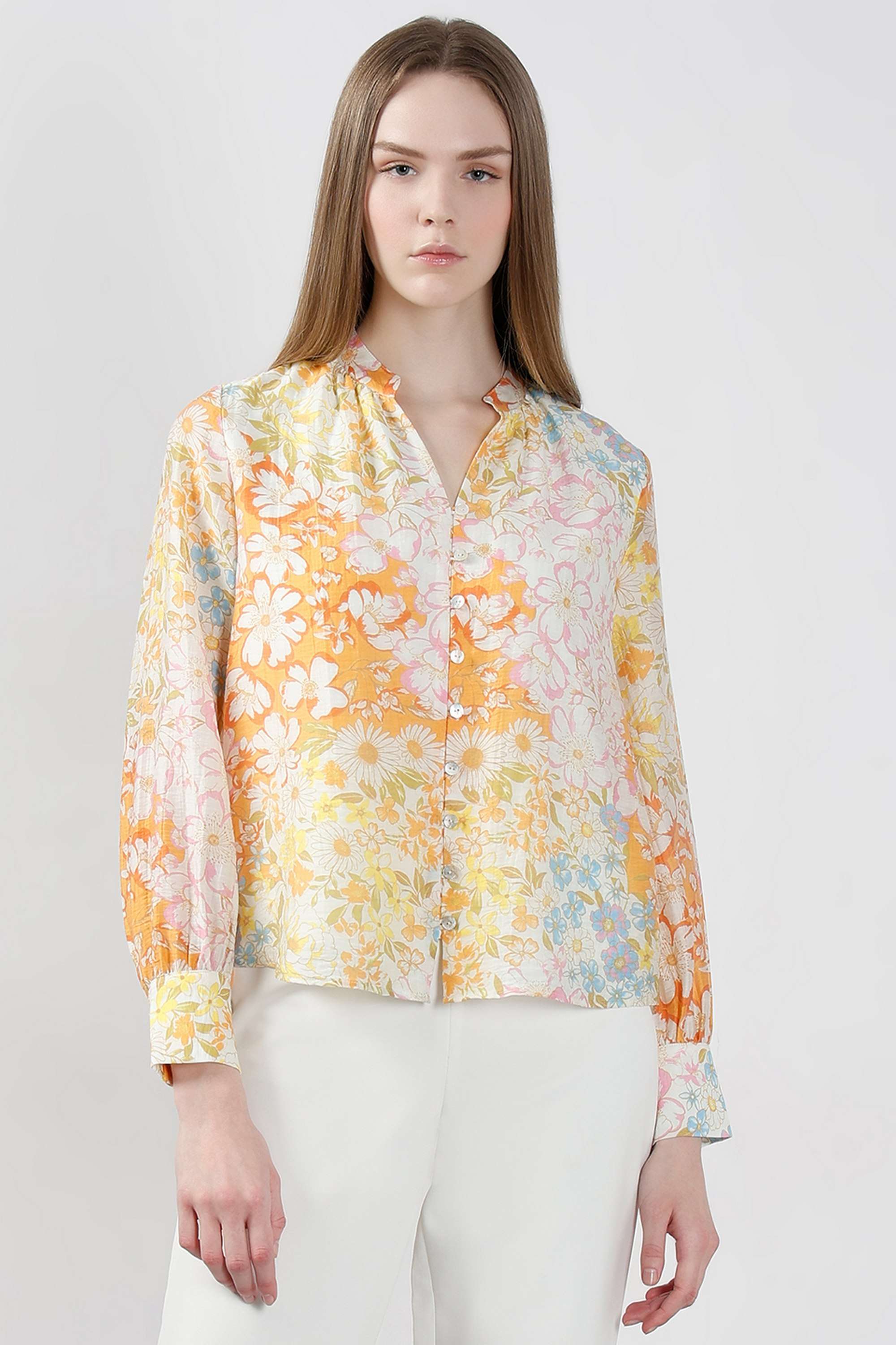 Printed-Viscose-V-Neck-Women-s-Top