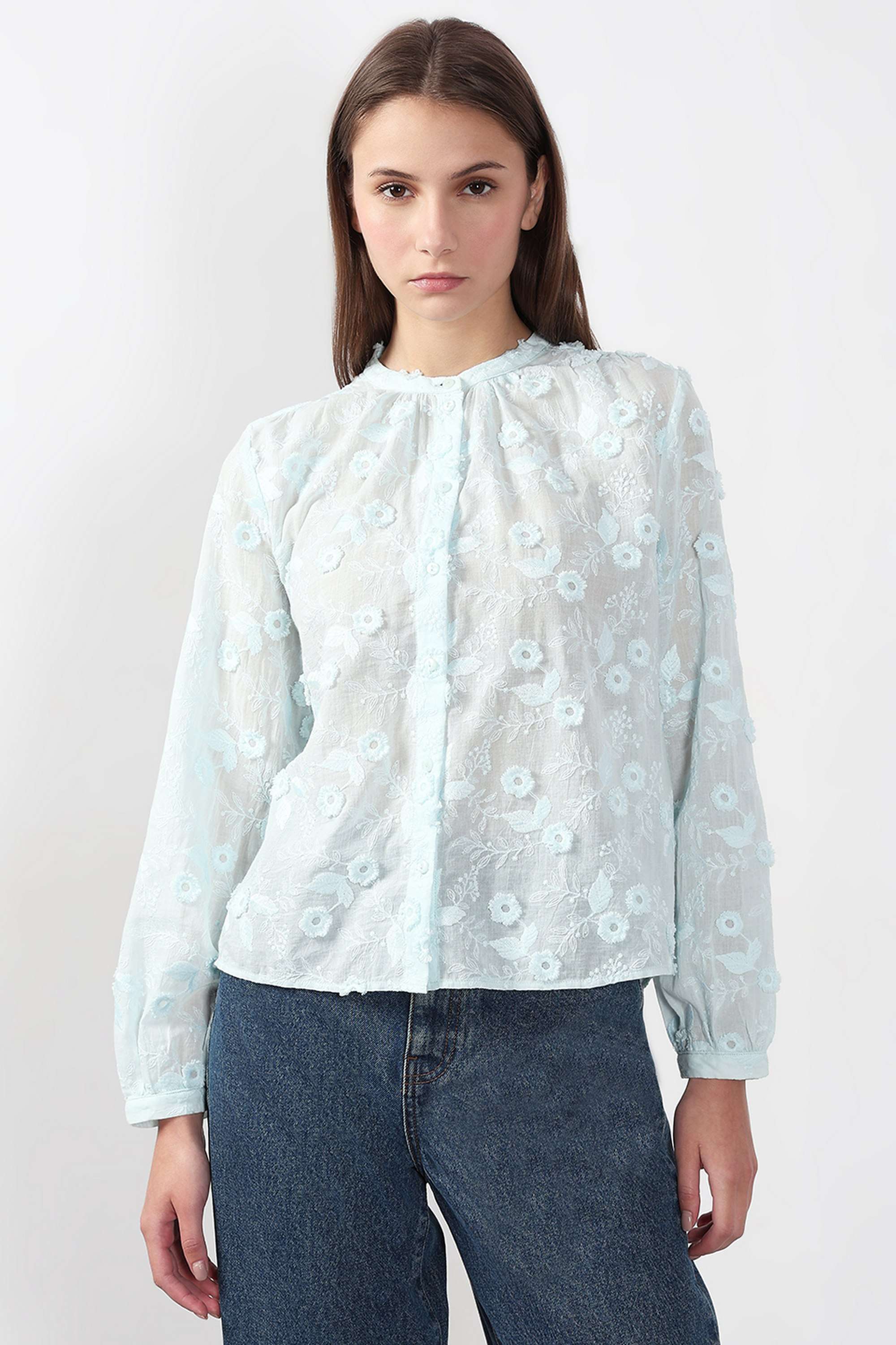 Textured-Round-Neck-Cotton-Women-s-Casual-Wear-Shirt