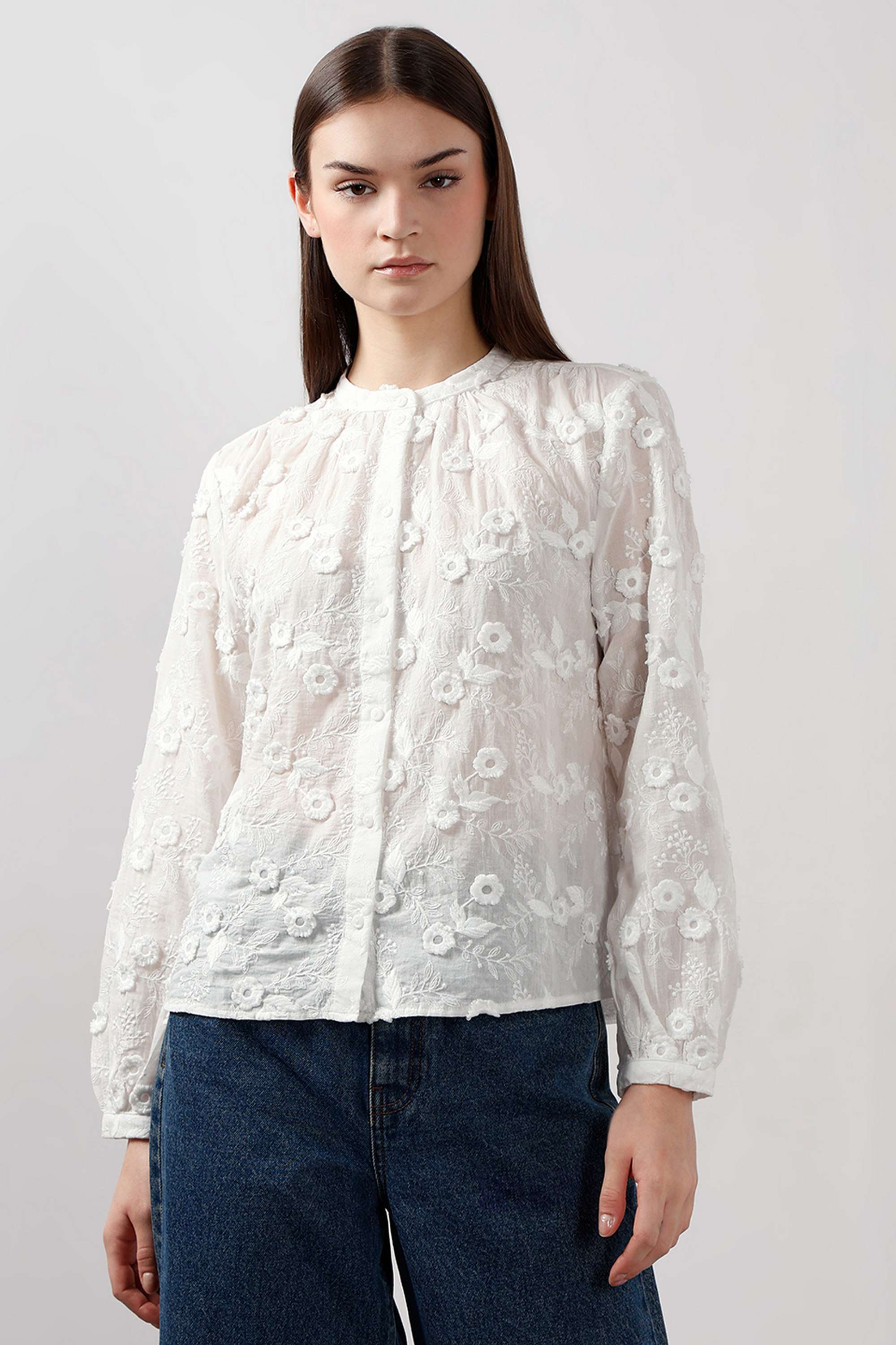 Textured-Round-Neck-Cotton-Women-s-Casual-Wear-Shirt