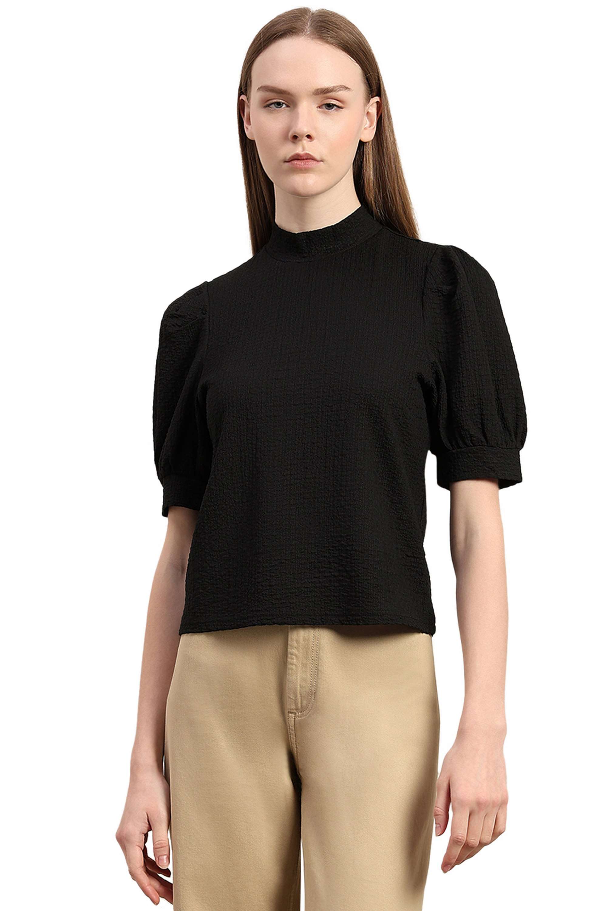 Solid-Blended-Fabric-Regular-Fit-Women-s-Top