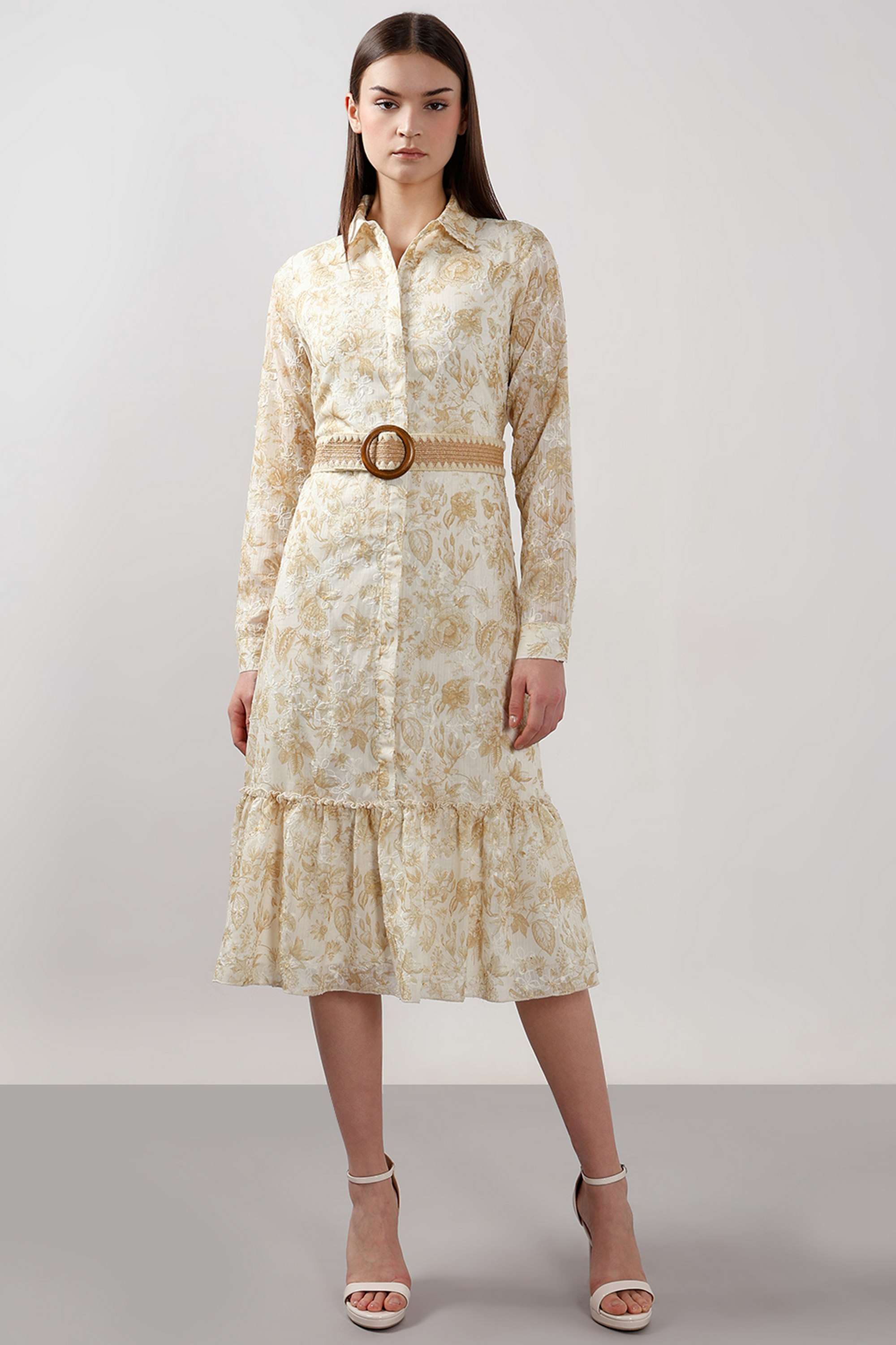 Printed-V-Neck-Polyester-Women-s-Dress