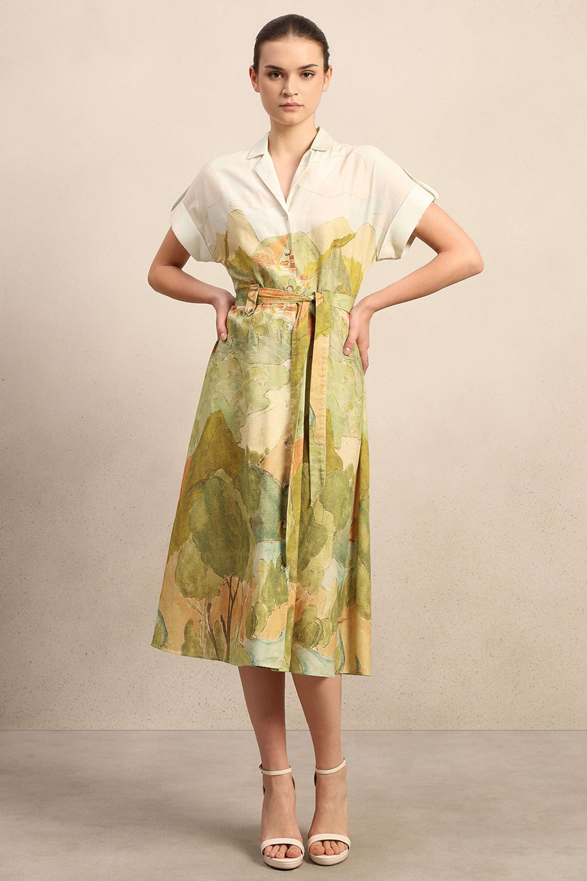 Printed-V-Neck-Cotton-Women-s-Dress