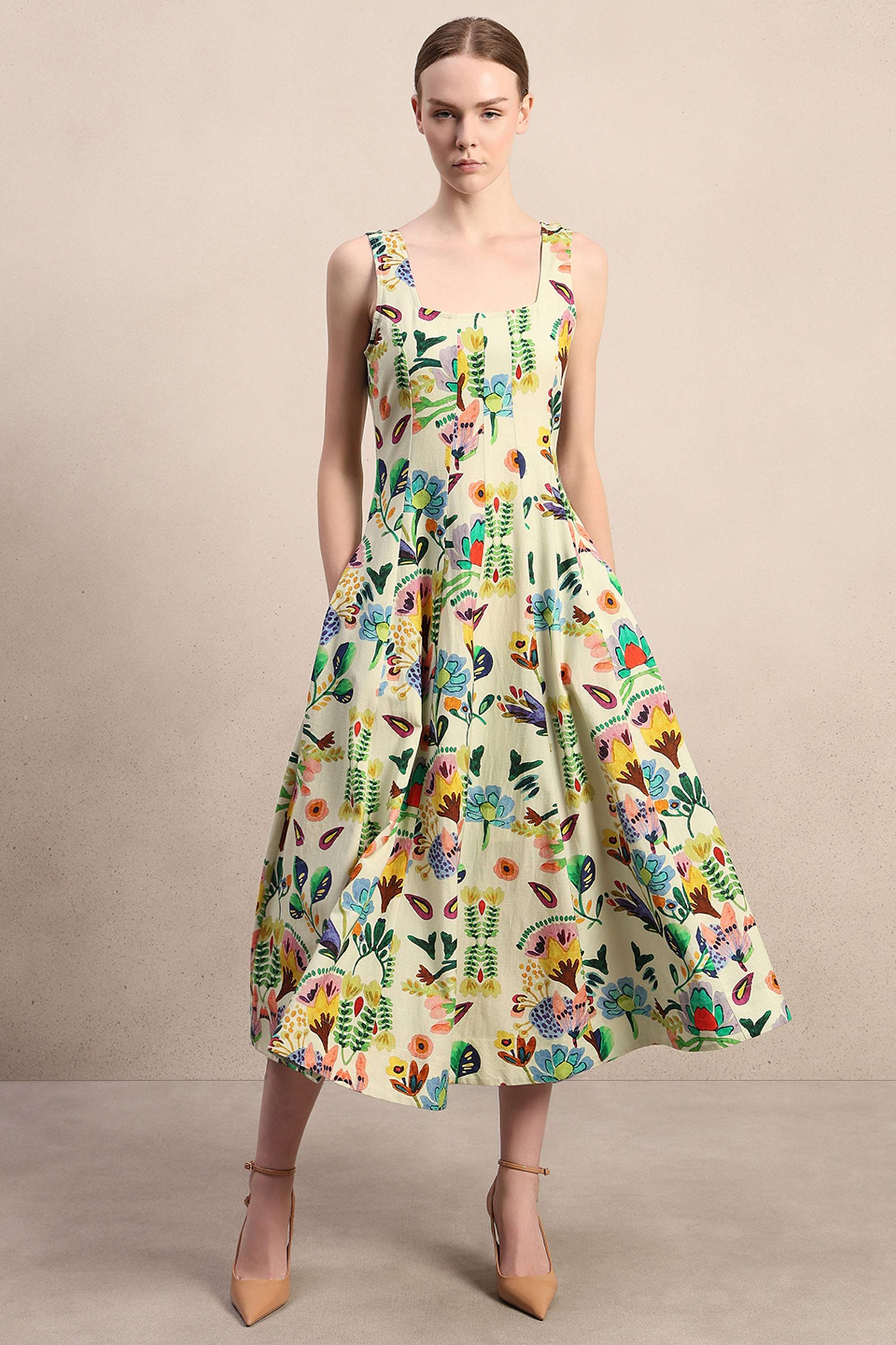 Printed-Square-Neck-Cotton-Women-s-Dress