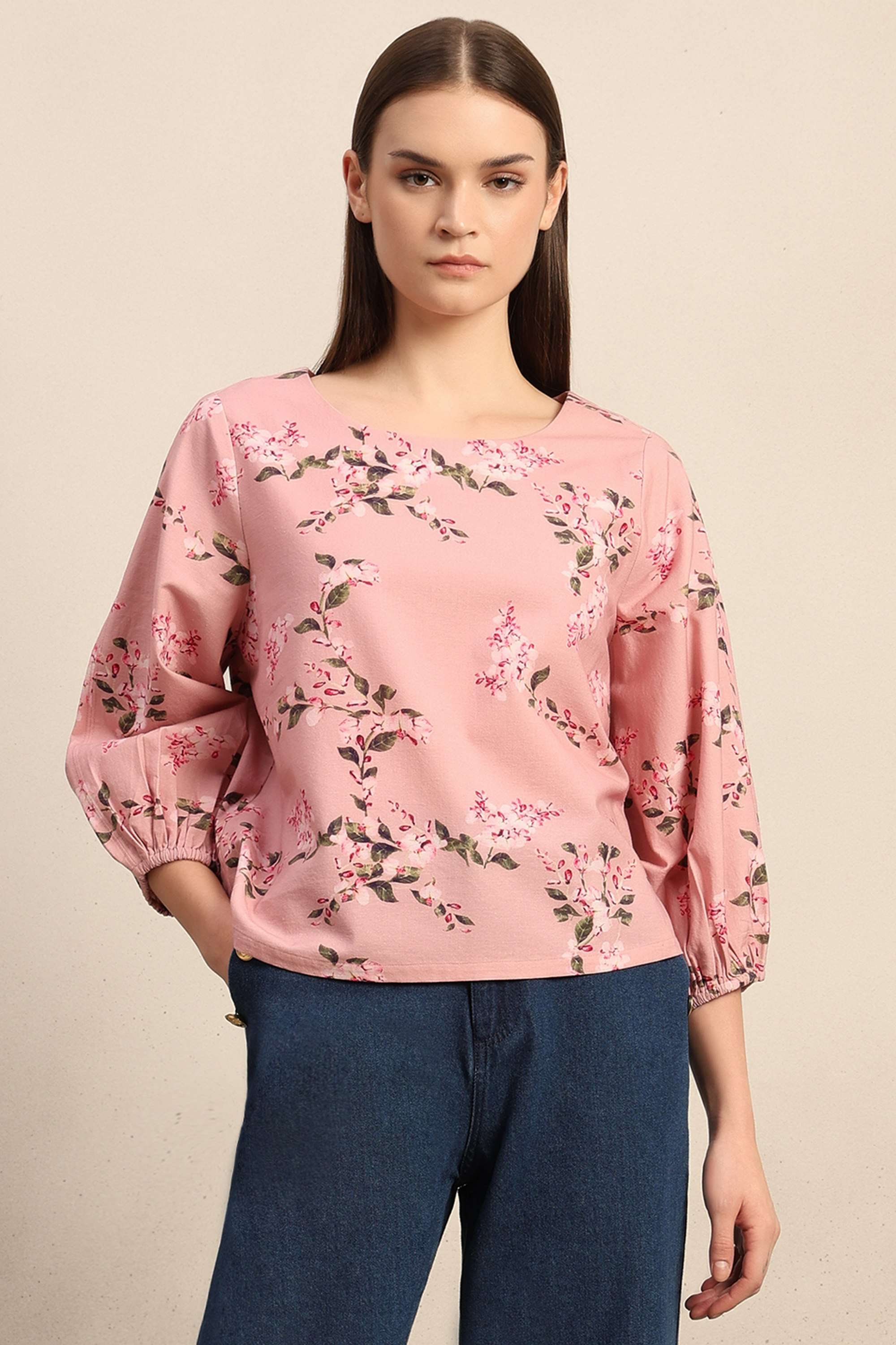 Printed-Cotton-Round-Neck-Women-s-Top
