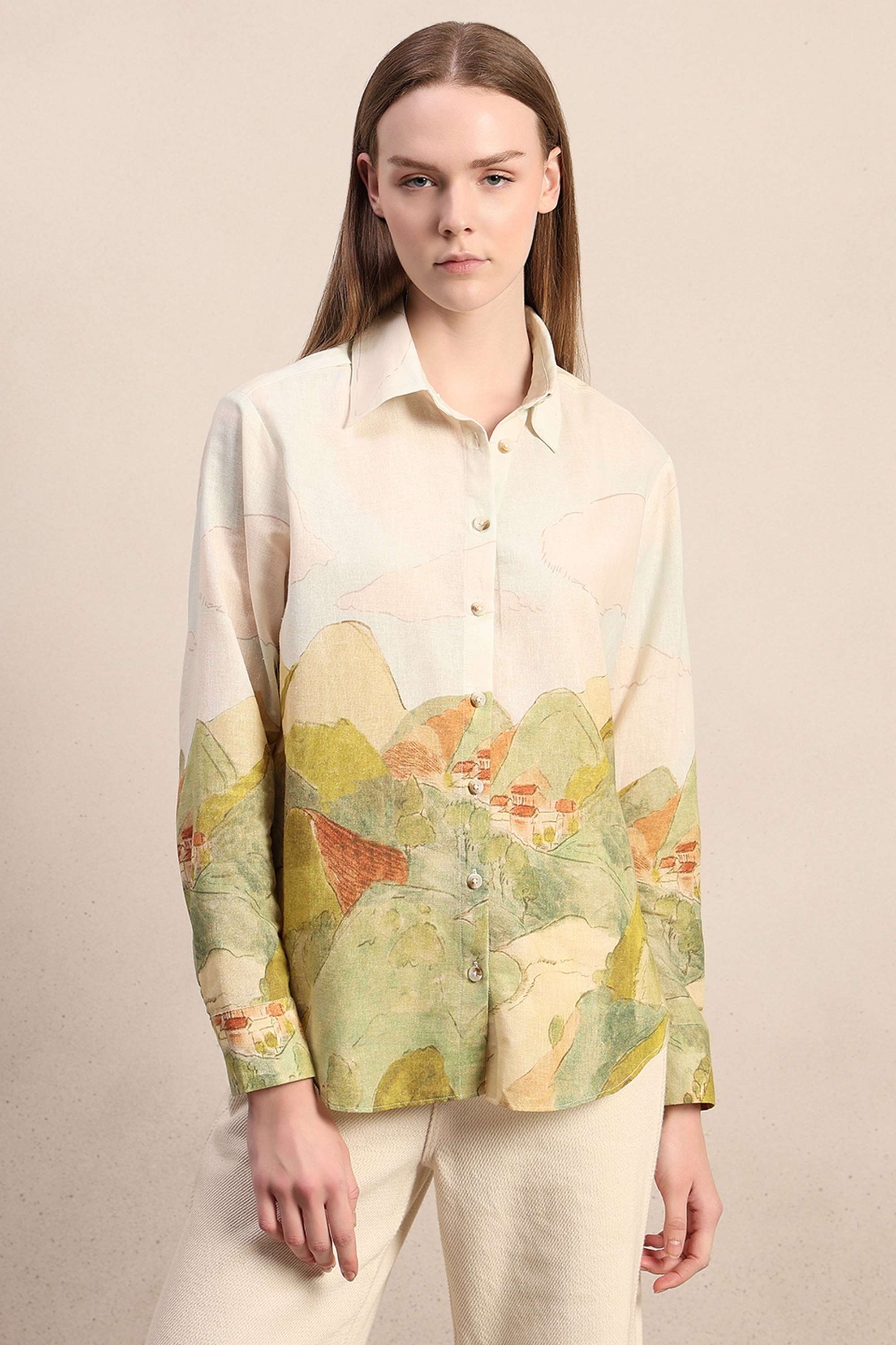 Printed-V-Neck-Cotton-Women-s-Casual-Wear-Shirt