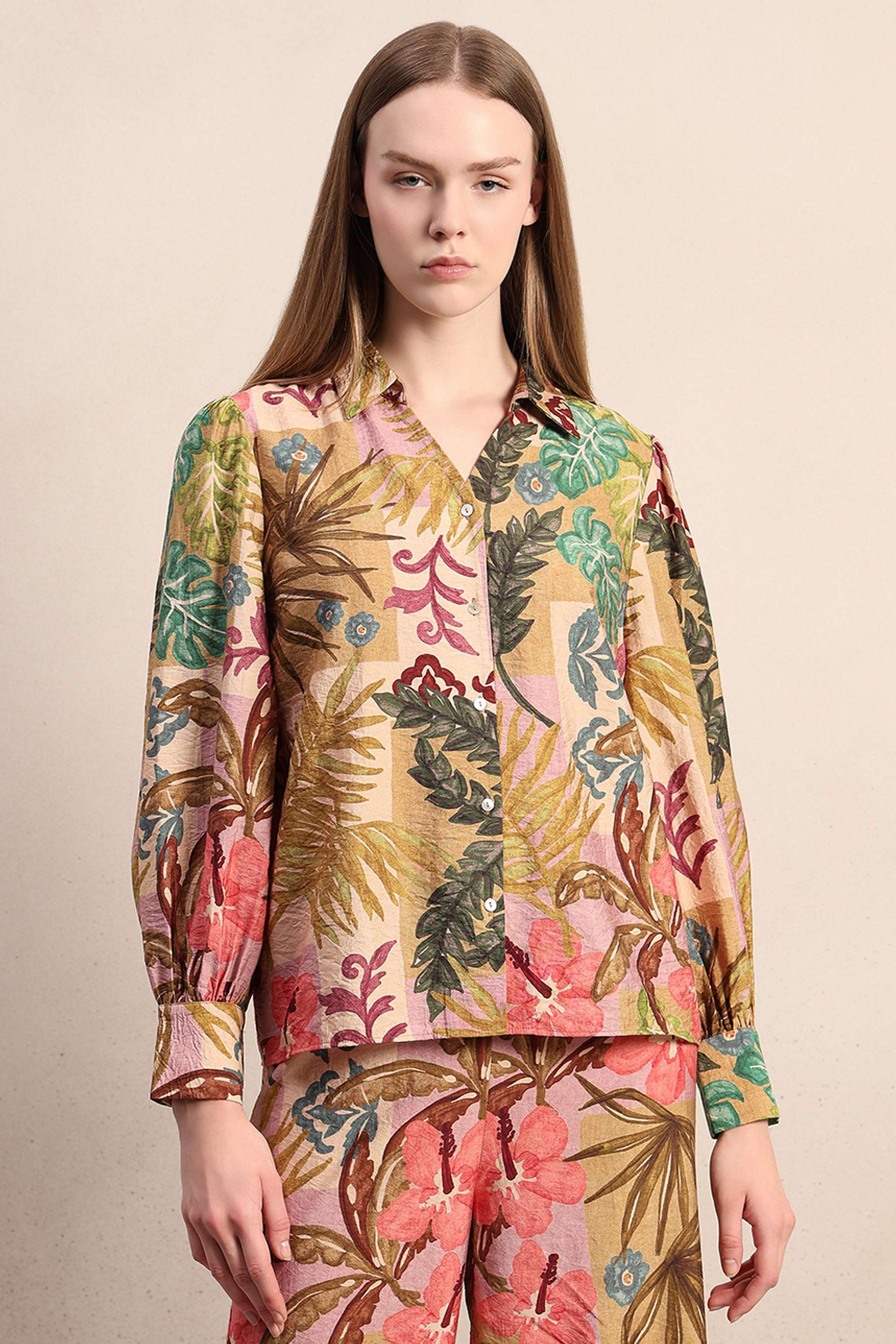 Printed-V-Neck-Viscose-Women-s-Casual-Wear-Shirt