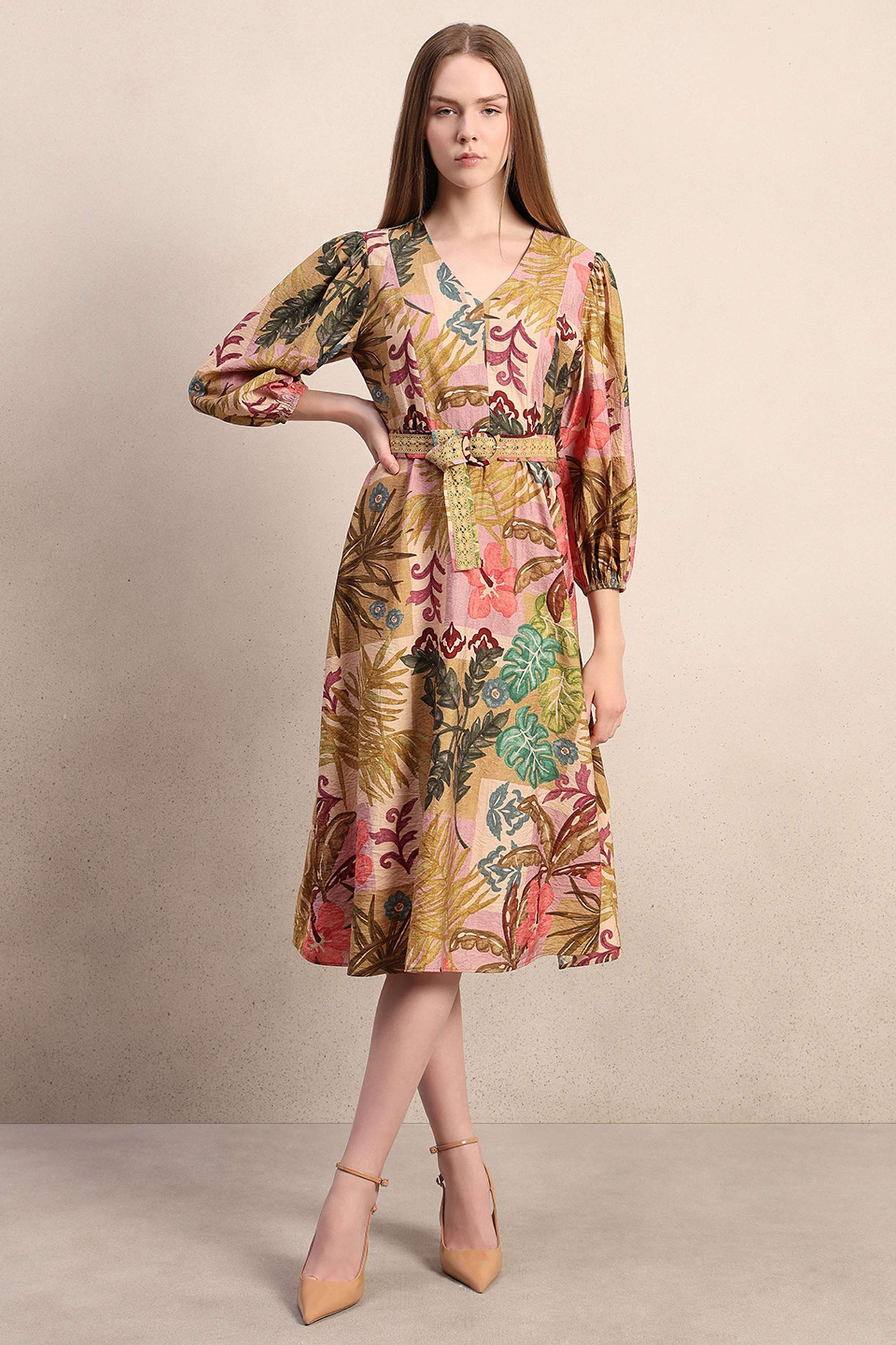 Printed-V-Neck-Viscose-Women-s-Dress