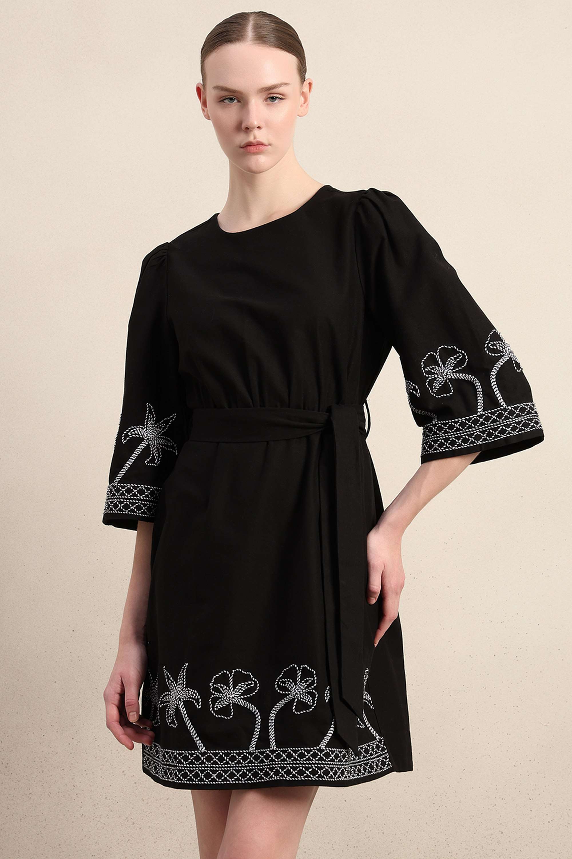 Solid-Round-Neck-Cotton-Women-s-Dress