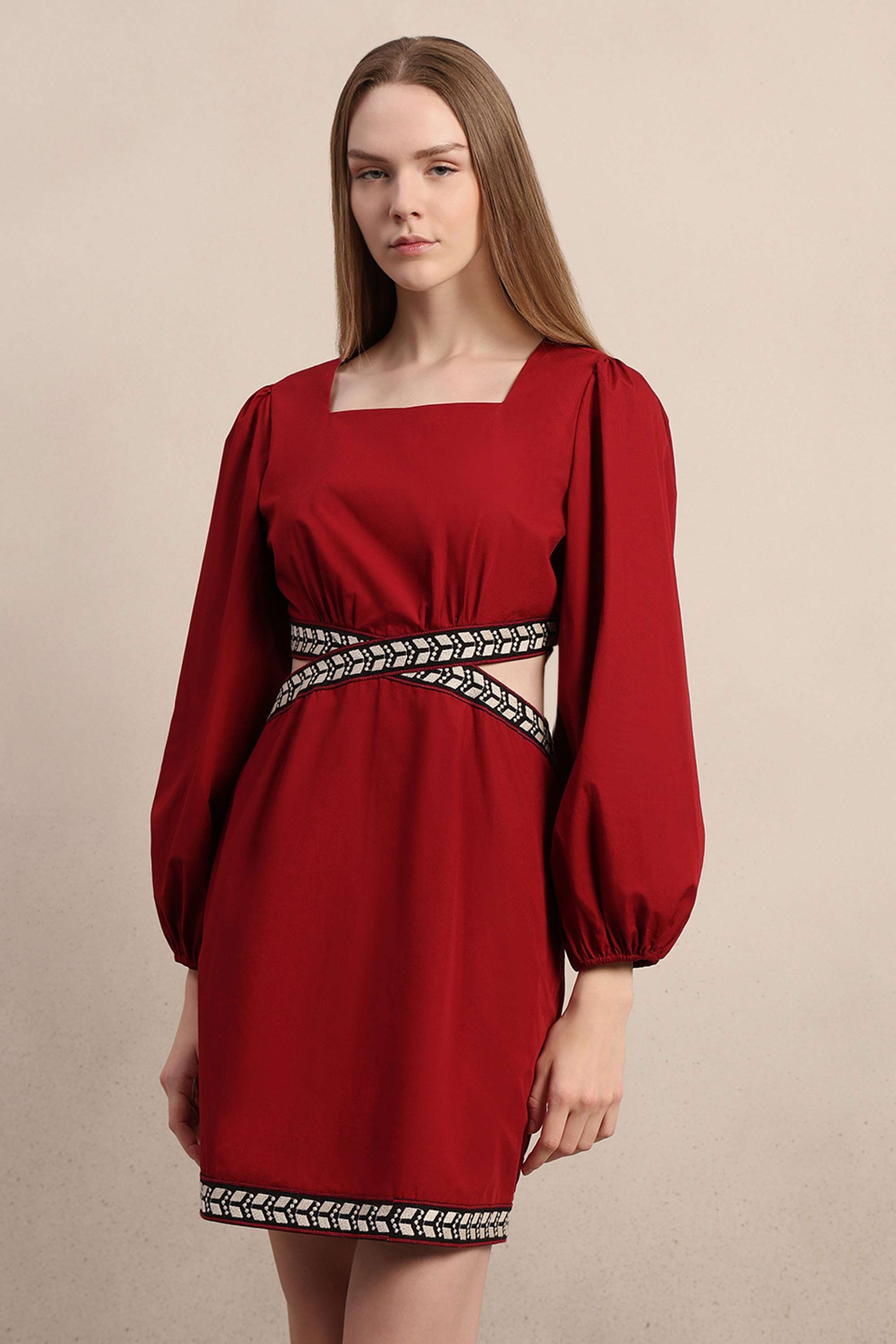 Solid-Cotton-Square-Neck-Women-s-Dress