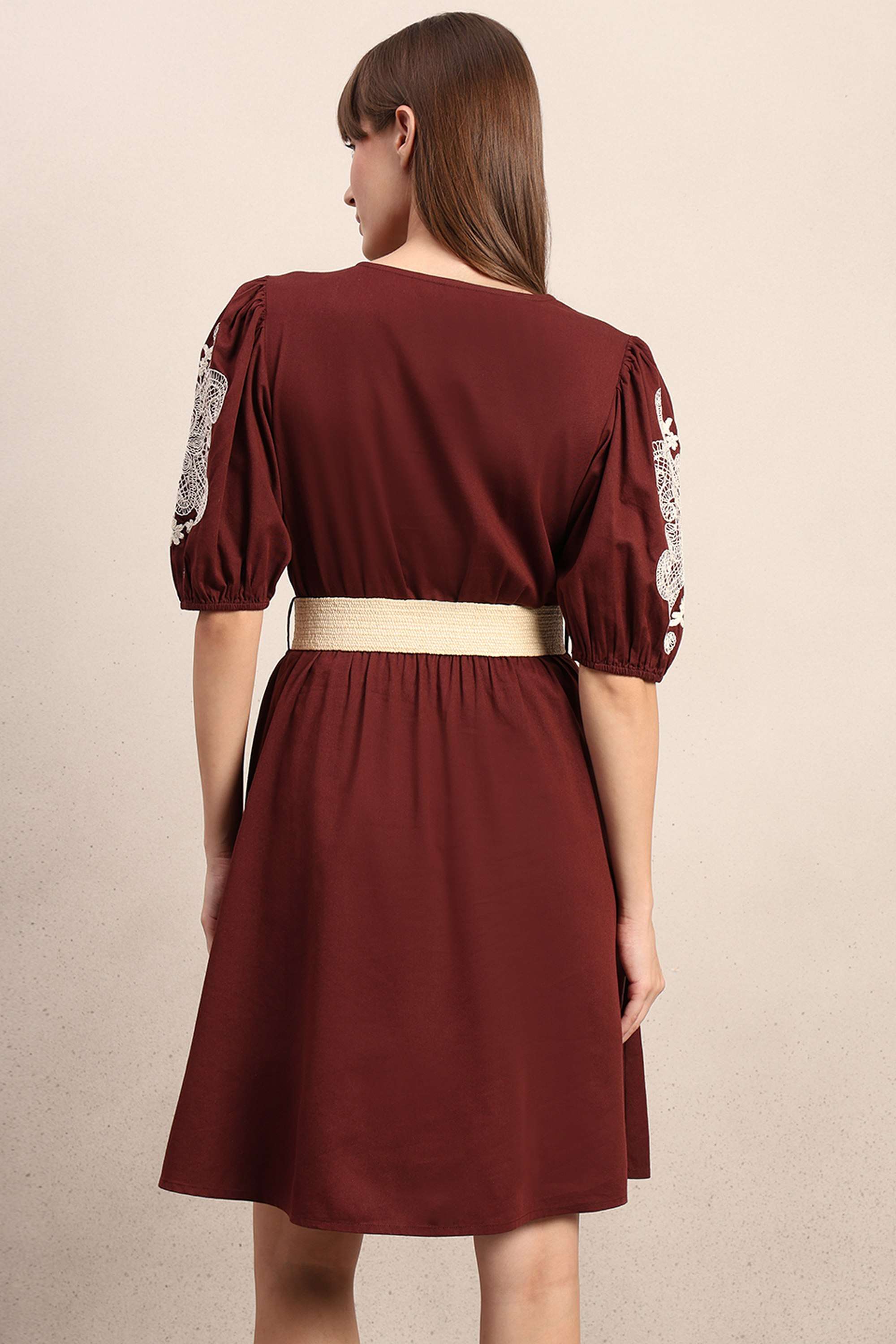 Solid-V-Neck-Viscose-Women-s-Dress