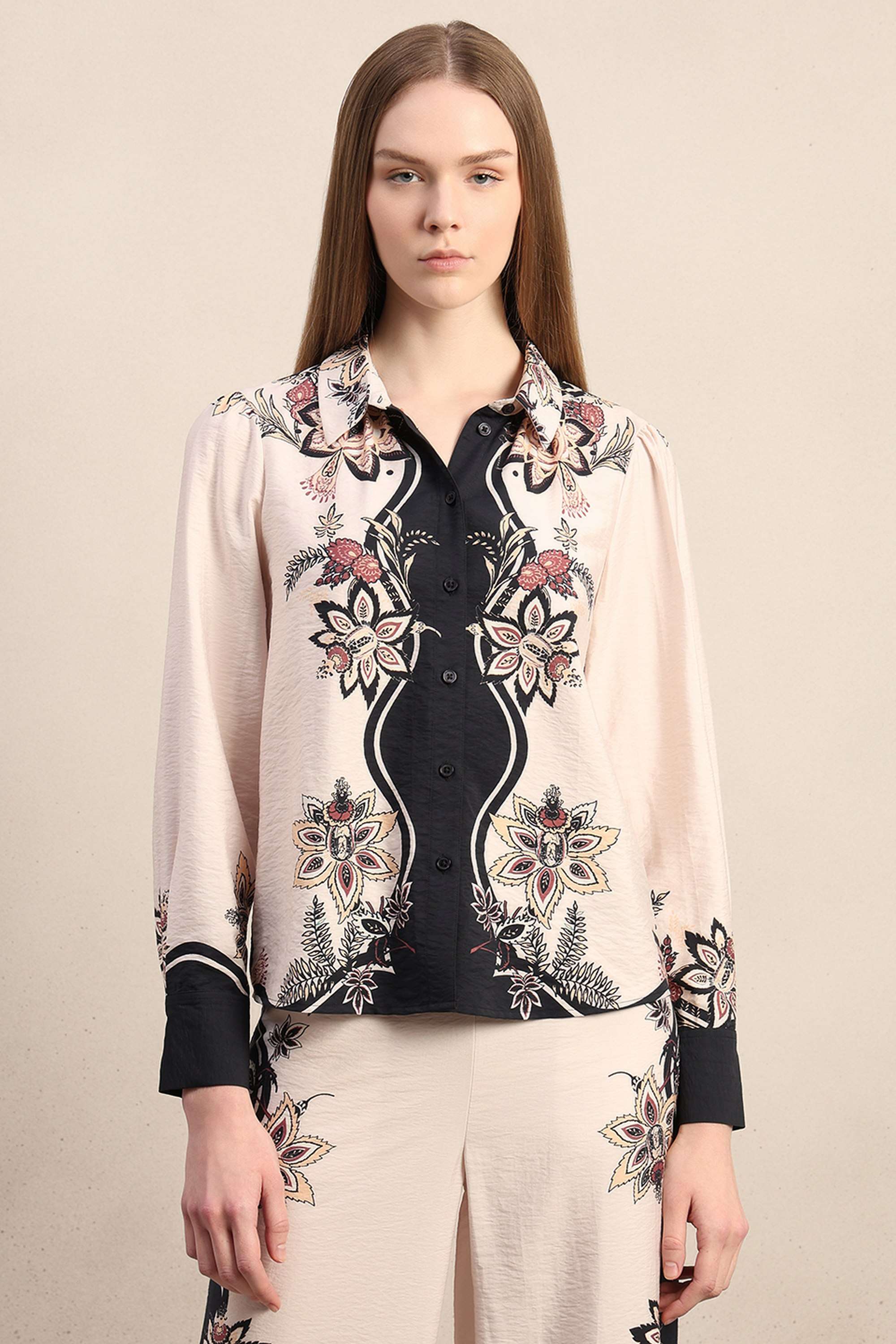 Printed-V-Neck-Viscose-Women-s-Casual-Wear-Shirt