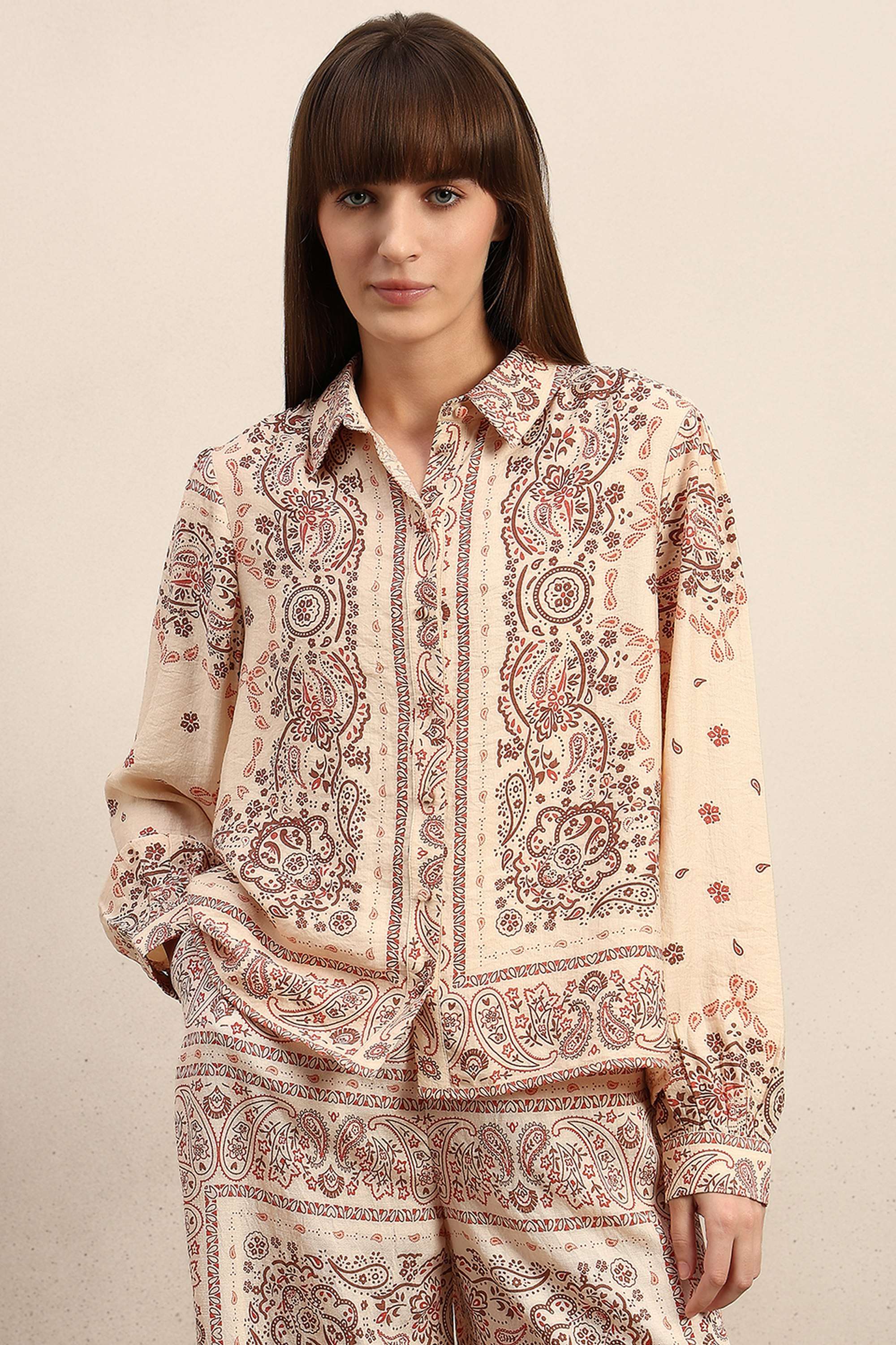 Printed-V-Neck-Viscose-Women-s-Casual-Wear-Shirt