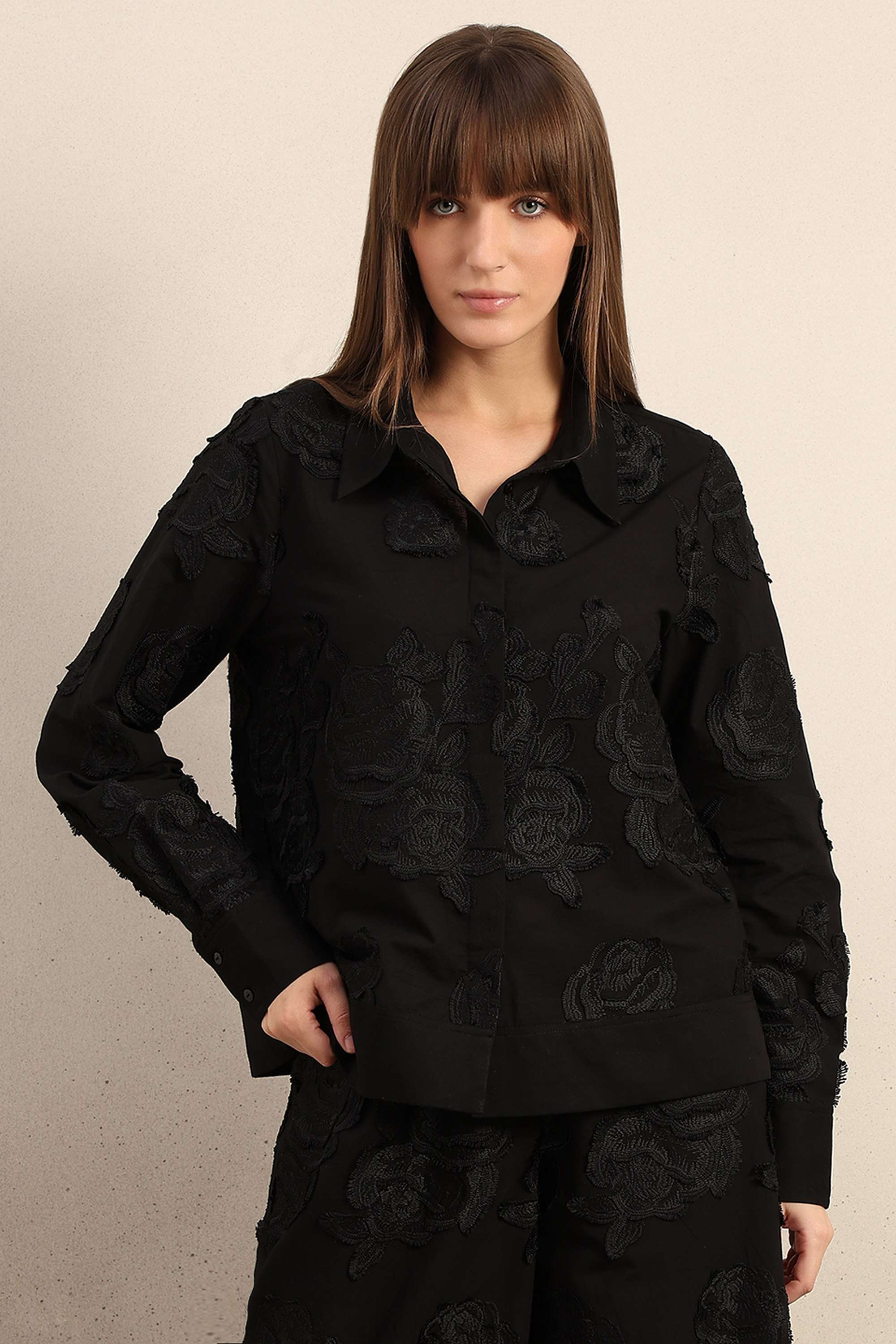 Solid-V-Neck-Cotton-Women-s-Party-Wear-Shirt