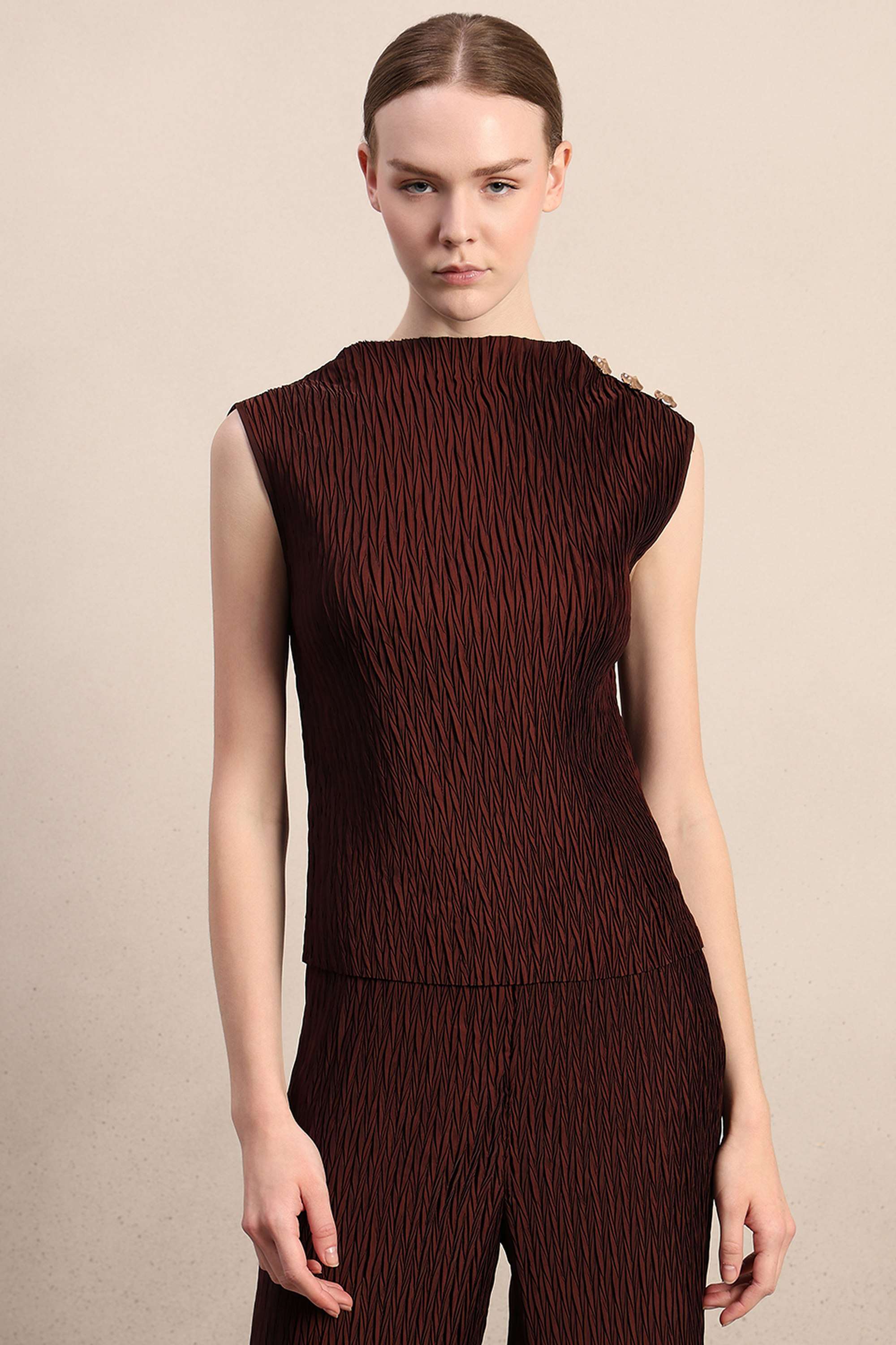 Solid-Polyester-Turtle-Neck-Women-s-Top