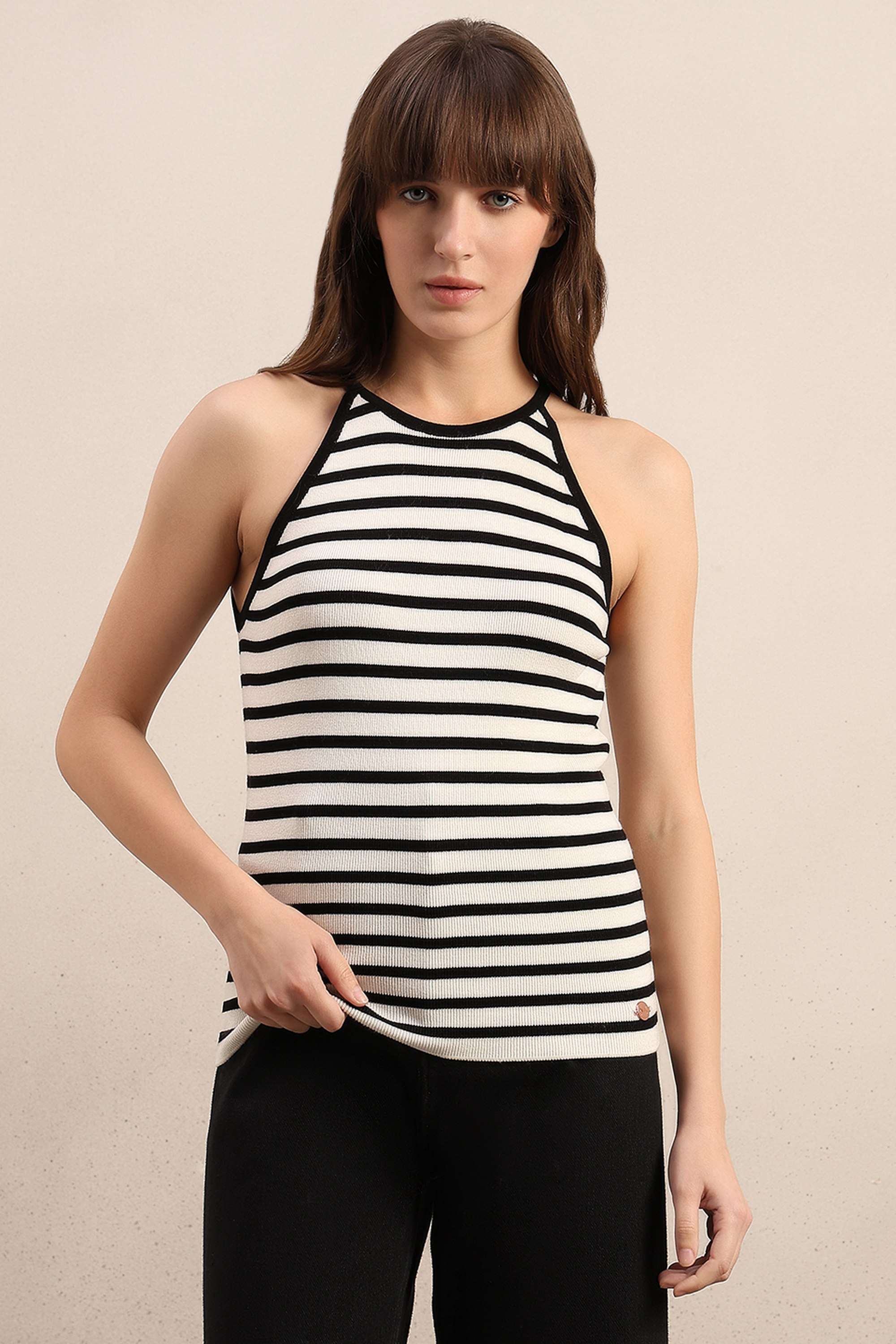 Textured-Viscose-Halter-Neck-Women-s-Top