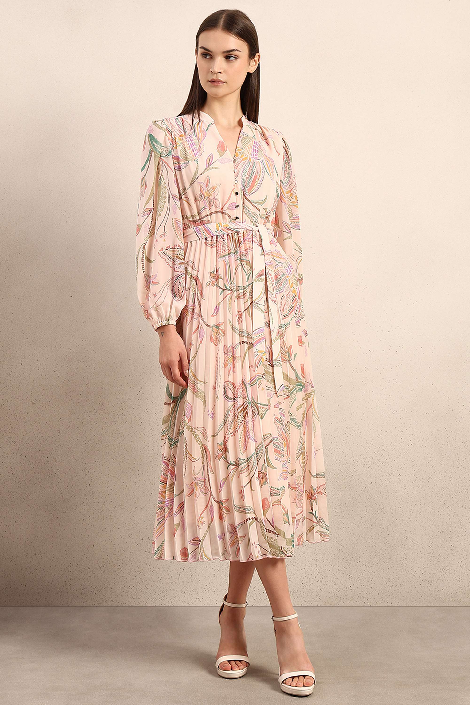 Printed-V-Neck-Polyester-Women-s-Dress