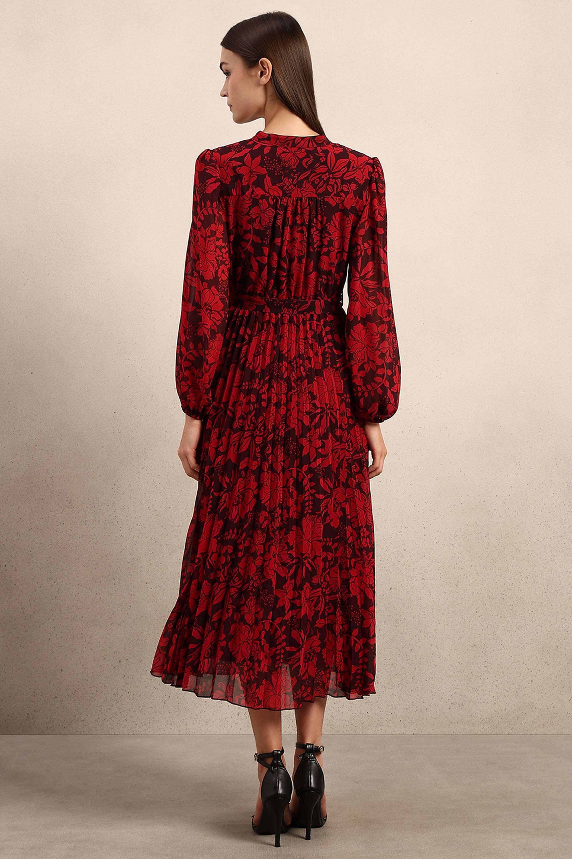 Printed-V-Neck-Polyester-Women-s-Dress