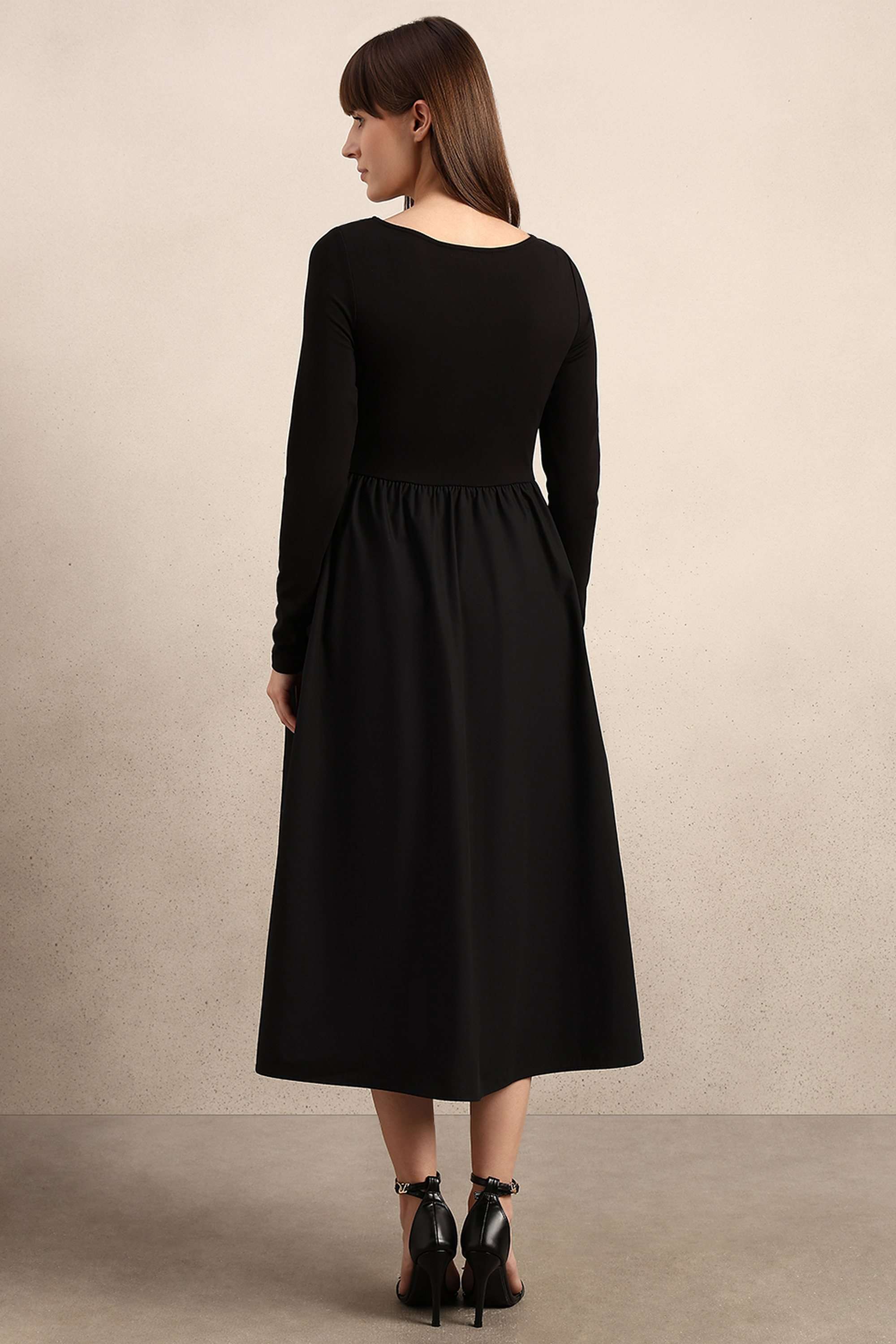 Color-Block-Boat-Neck-Blended-Fabric-Women-Dress