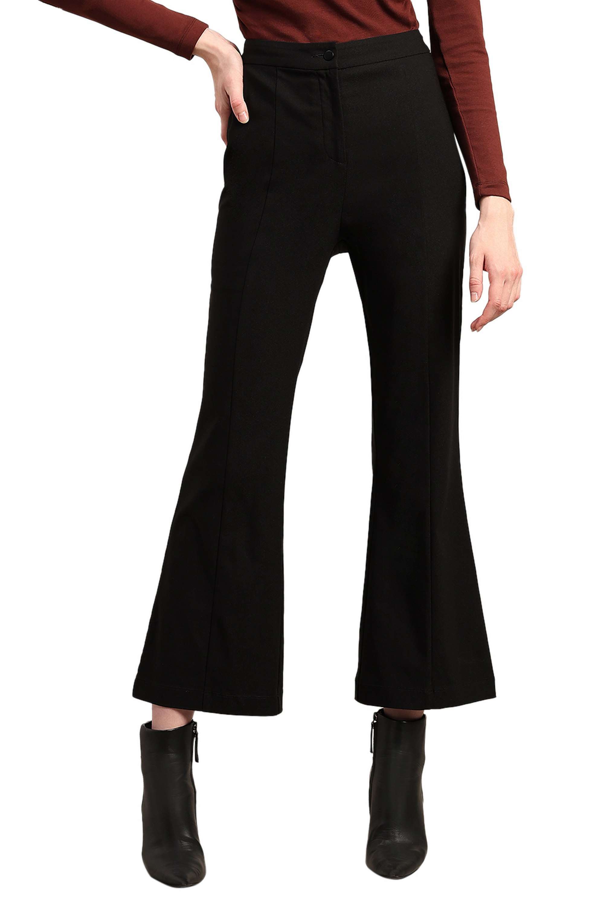 Solid-Blended-Fabric-Regular-Fit-Women-s-Pants