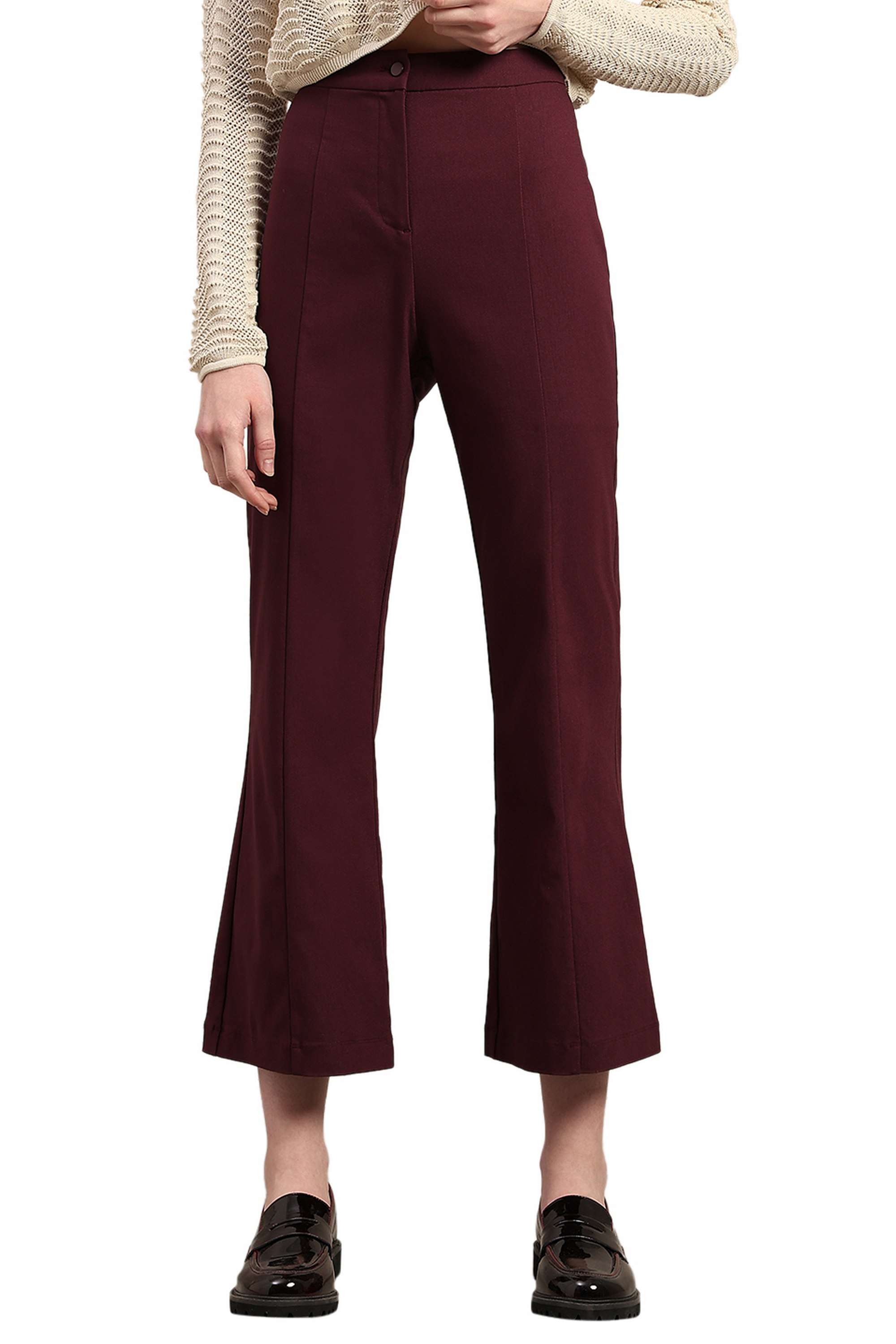 Solid-Blended-Fabric-Regular-Fit-Women-s-Pants