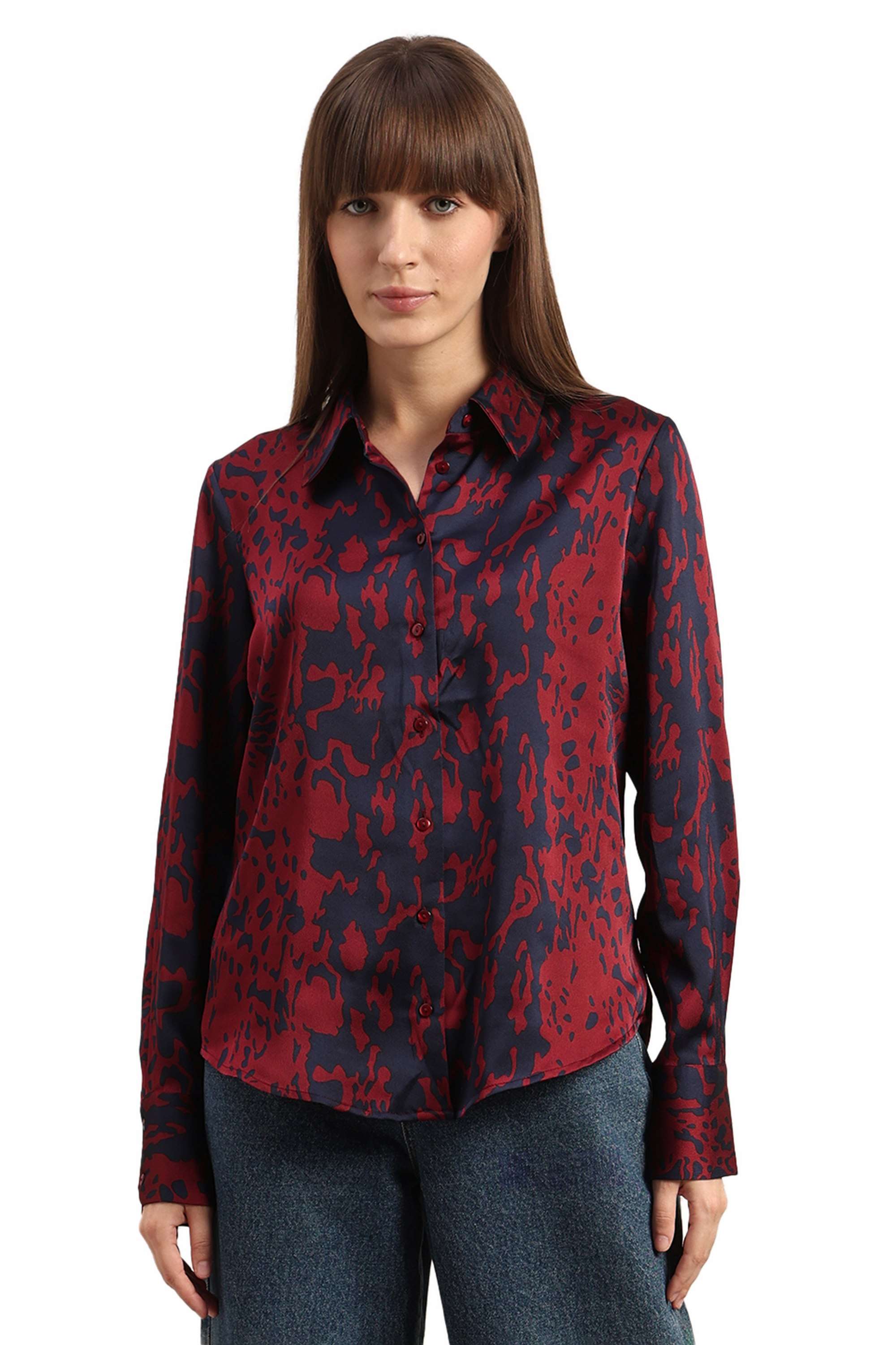 Solid-Blended-Fabric-Regular-Fit-Women-s-Shirt