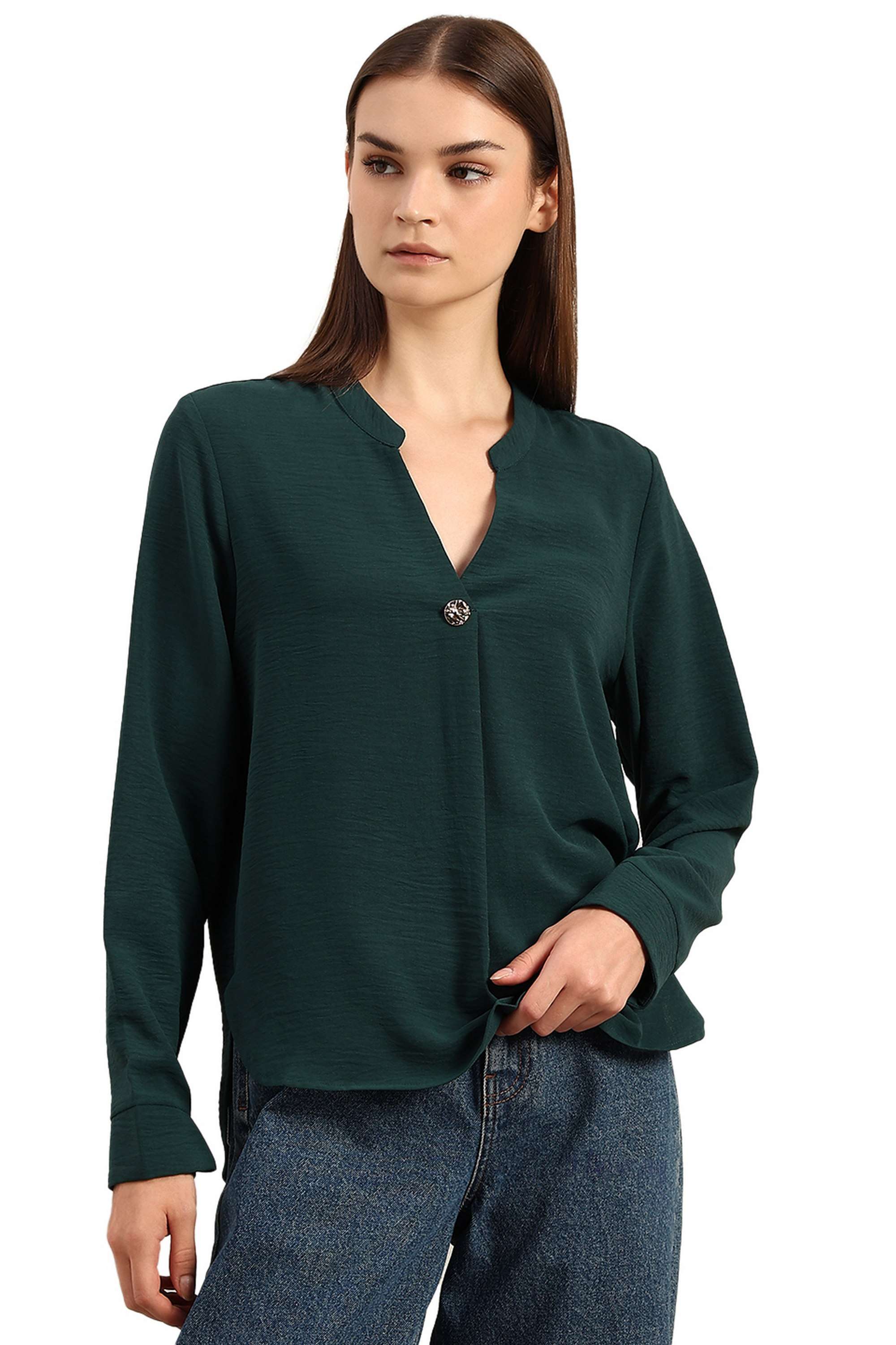 Solid-Blended-Fabric-Regular-Fit-Women-s-Top