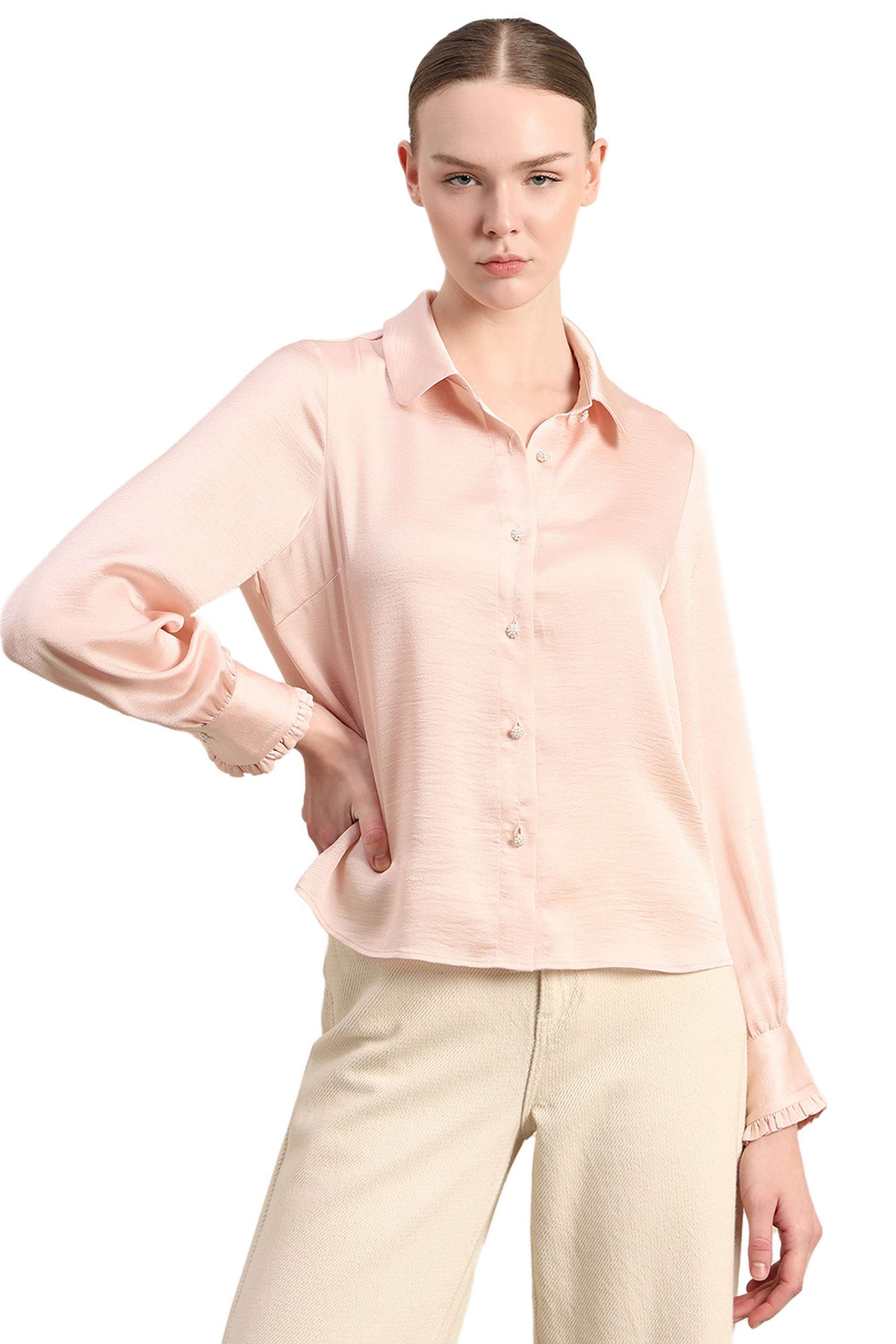 Solid-Blended-Fabric-Regular-Fit-Women-s-Shirt