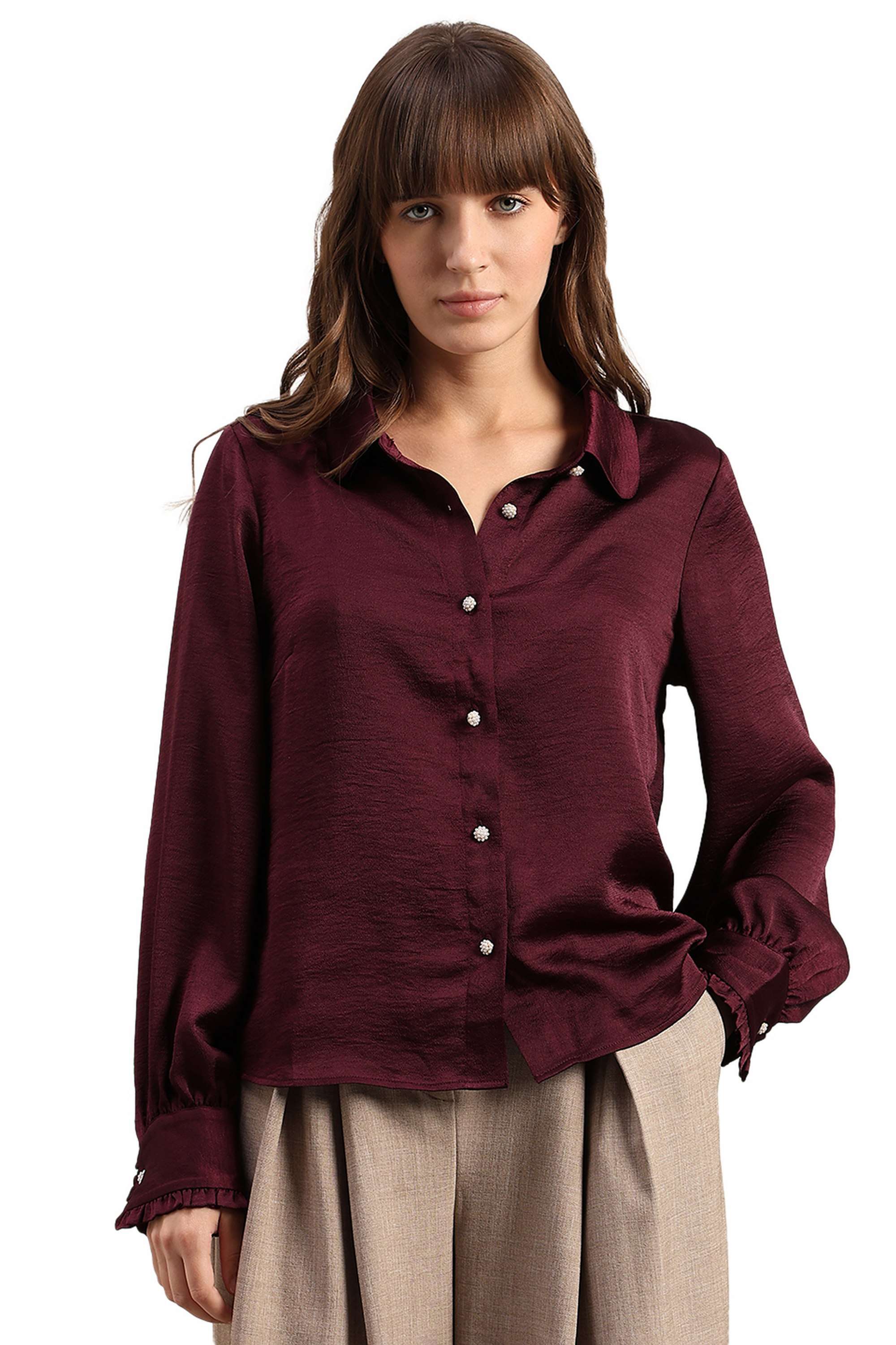 Solid-Blended-Fabric-Regular-Fit-Women-s-Shirt