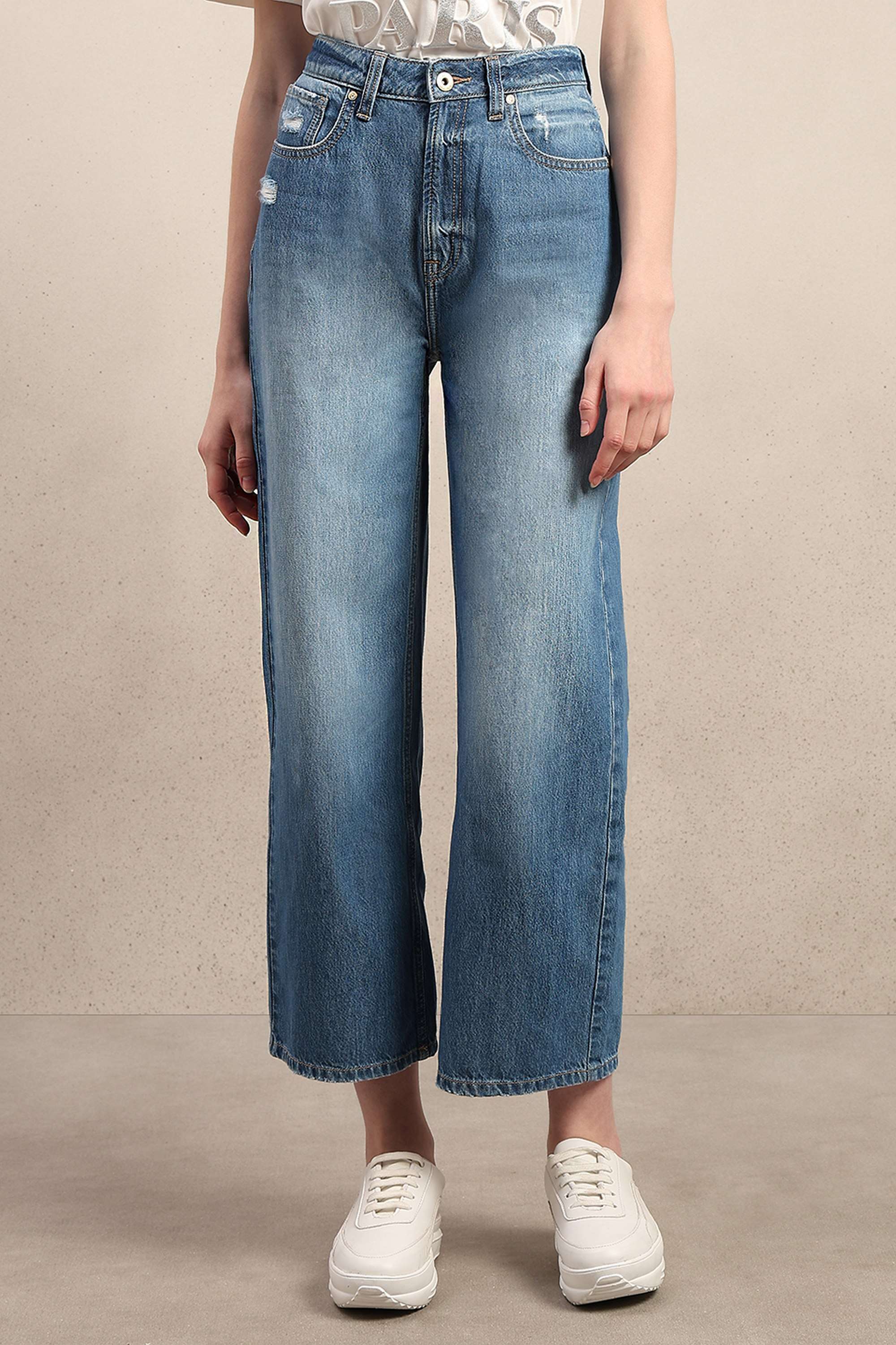Light-Wash-Blended-Fabric-Wide-Leg-Fit-Women-s-Jeans