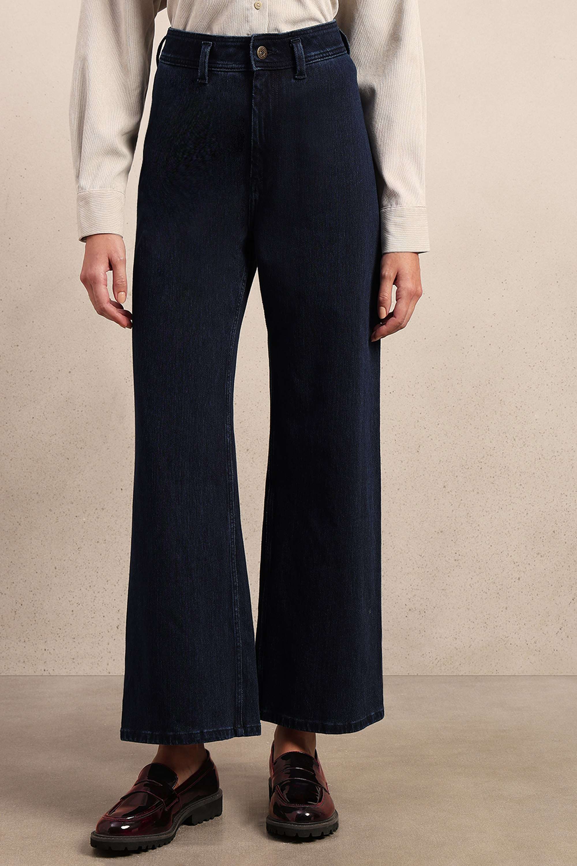 Dark-Wash-Blended-Fabric-Wide-Leg-Fit-Women-s-Jeans