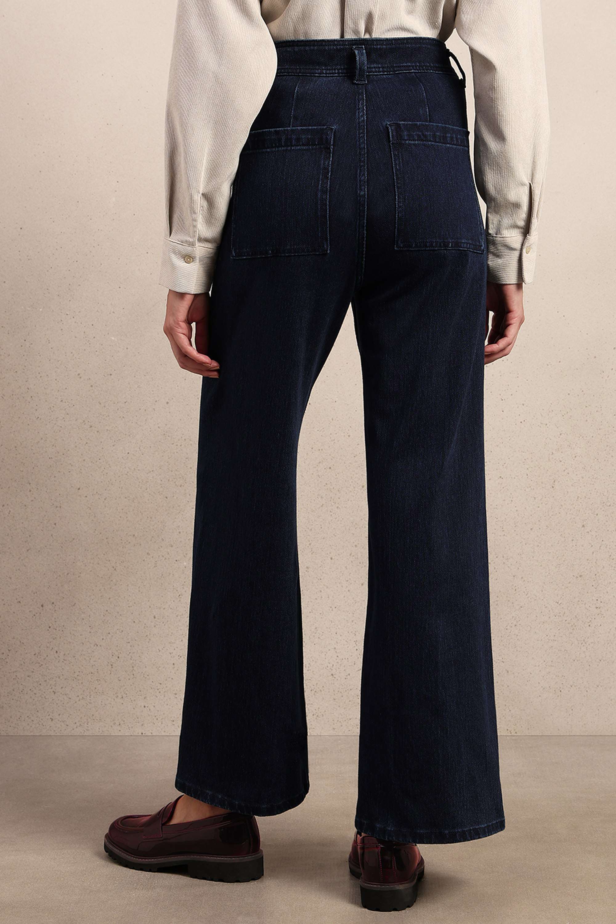 Dark-Wash-Blended-Fabric-Wide-Leg-Fit-Women-s-Jeans