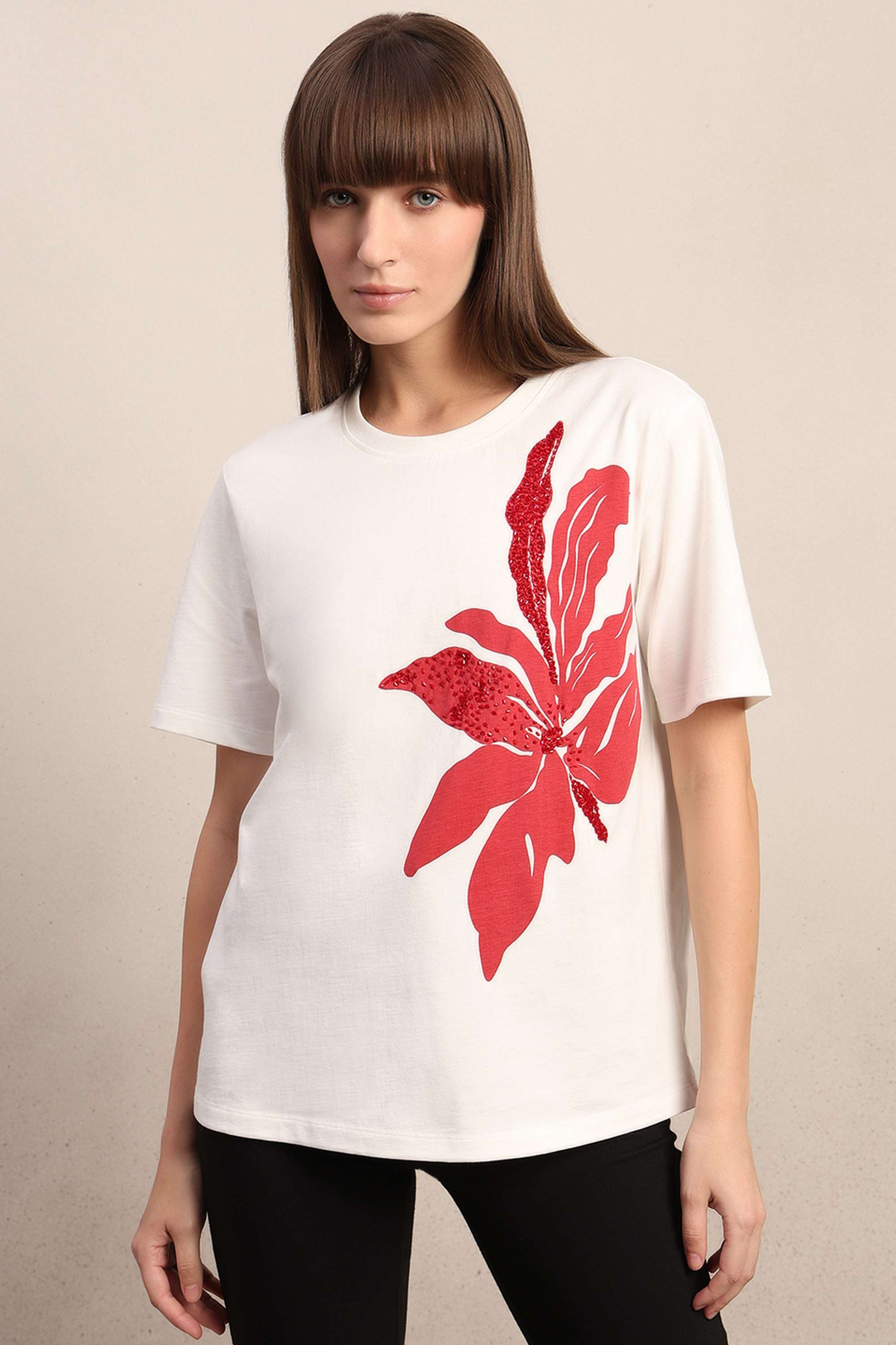 Solid-Cotton-Round-Neck-Women-s-T-Shirt