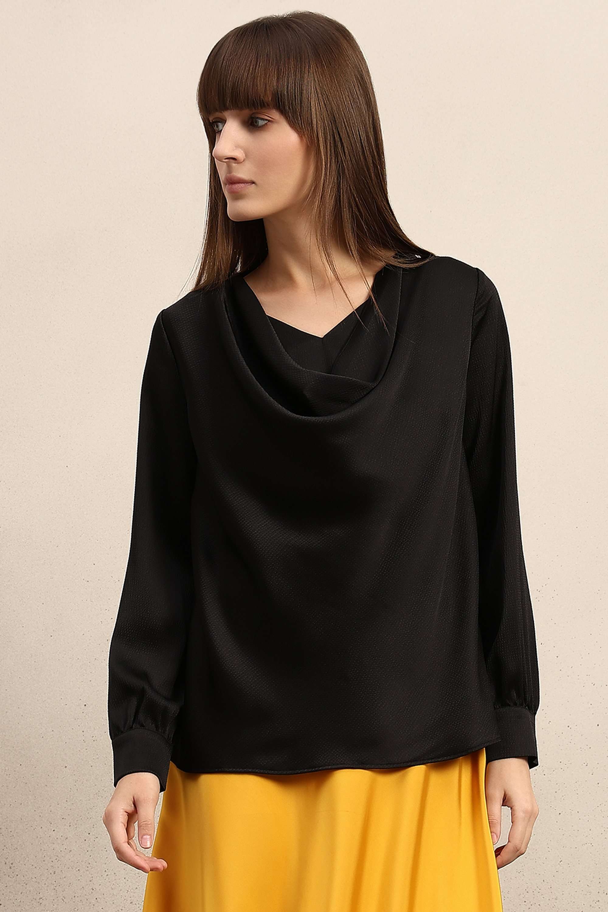 Textured-Blended-Fabric-Cowl-Neck-Women-Top